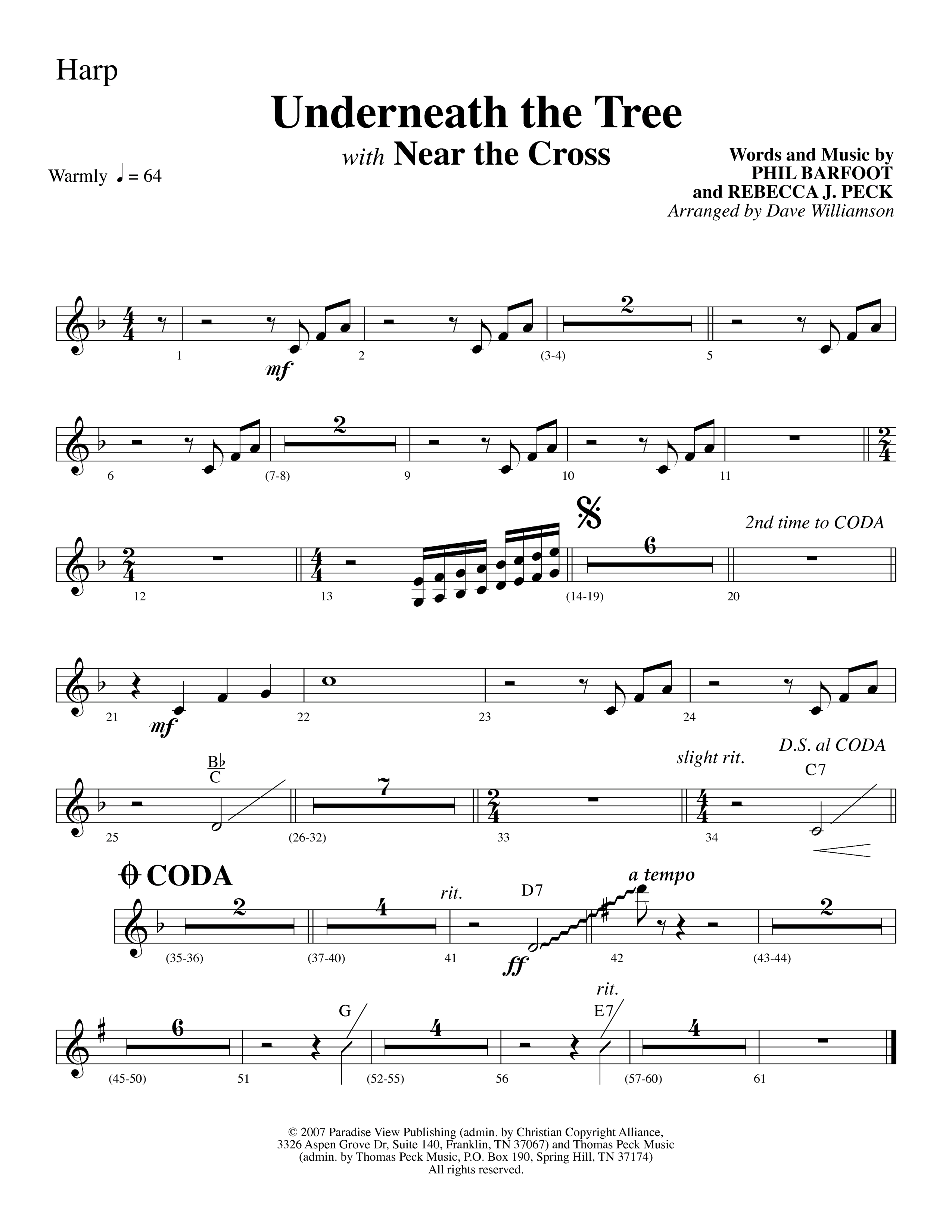 Underneath The Tree (with Near The Cross) (Choral Anthem SATB) Harp (Lifeway Choral / Arr. Dave Williamson)