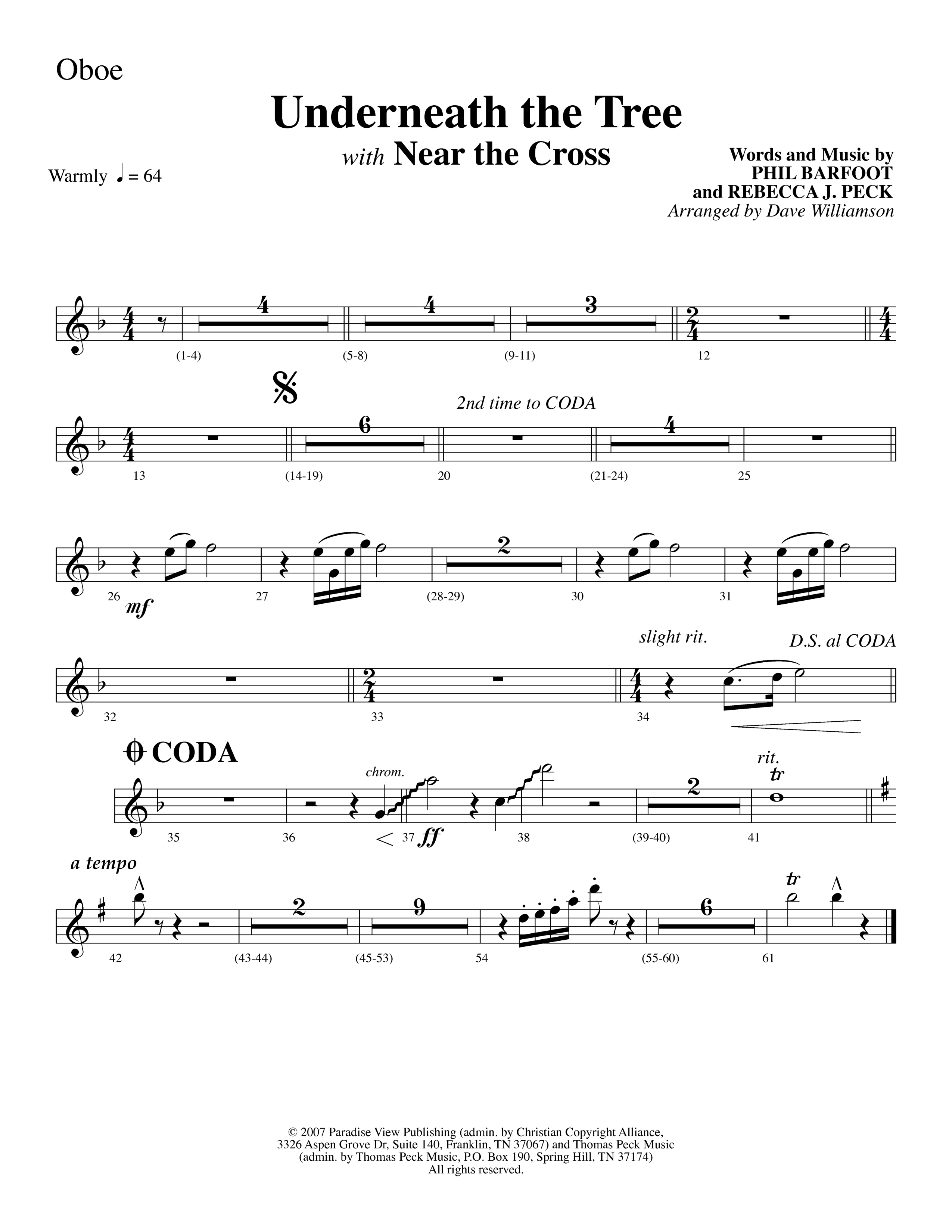 Underneath The Tree (with Near The Cross) (Choral Anthem SATB) Oboe (Lifeway Choral / Arr. Dave Williamson)
