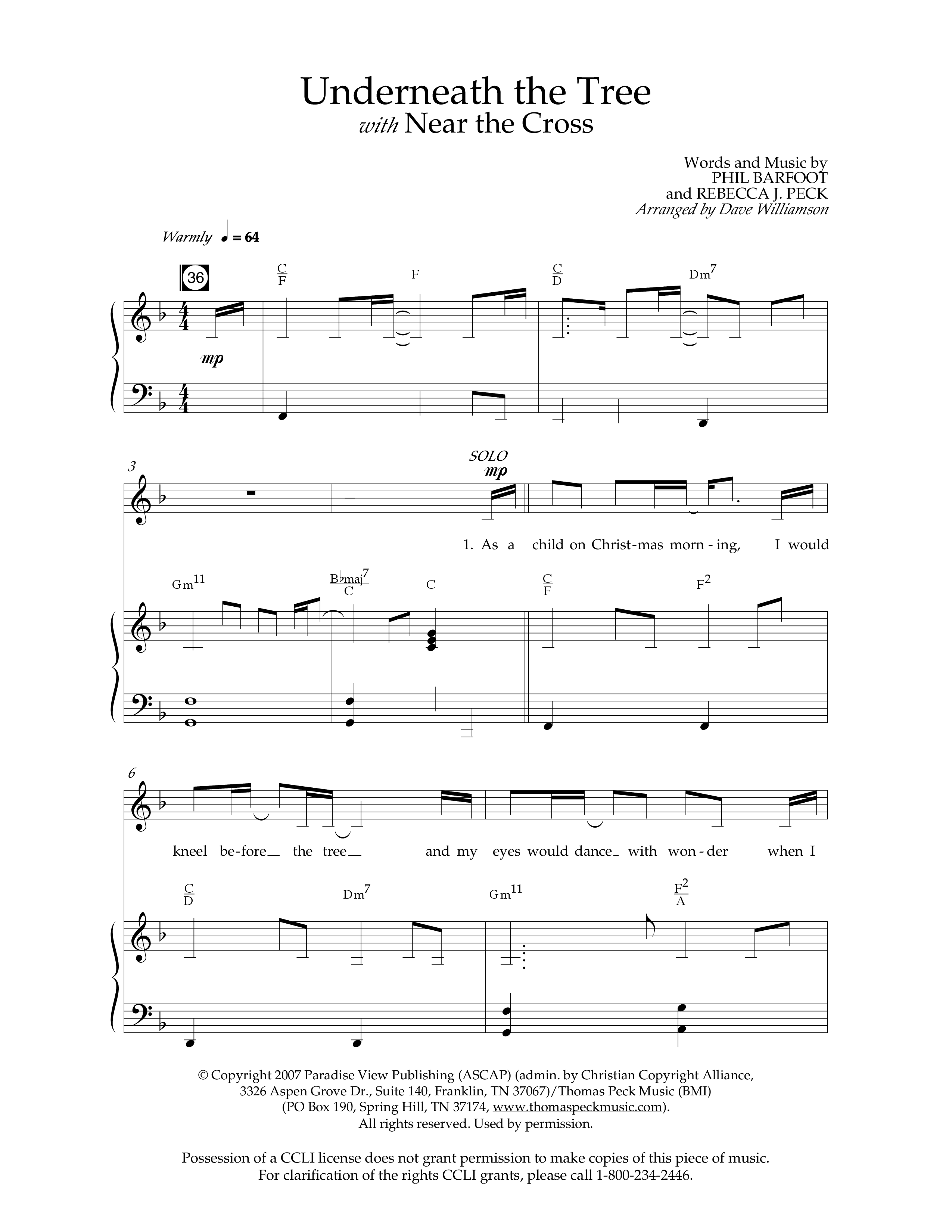 Underneath The Tree (with Near The Cross) (Choral Anthem SATB) Anthem (SATB/Piano) (Lifeway Choral / Arr. Dave Williamson)