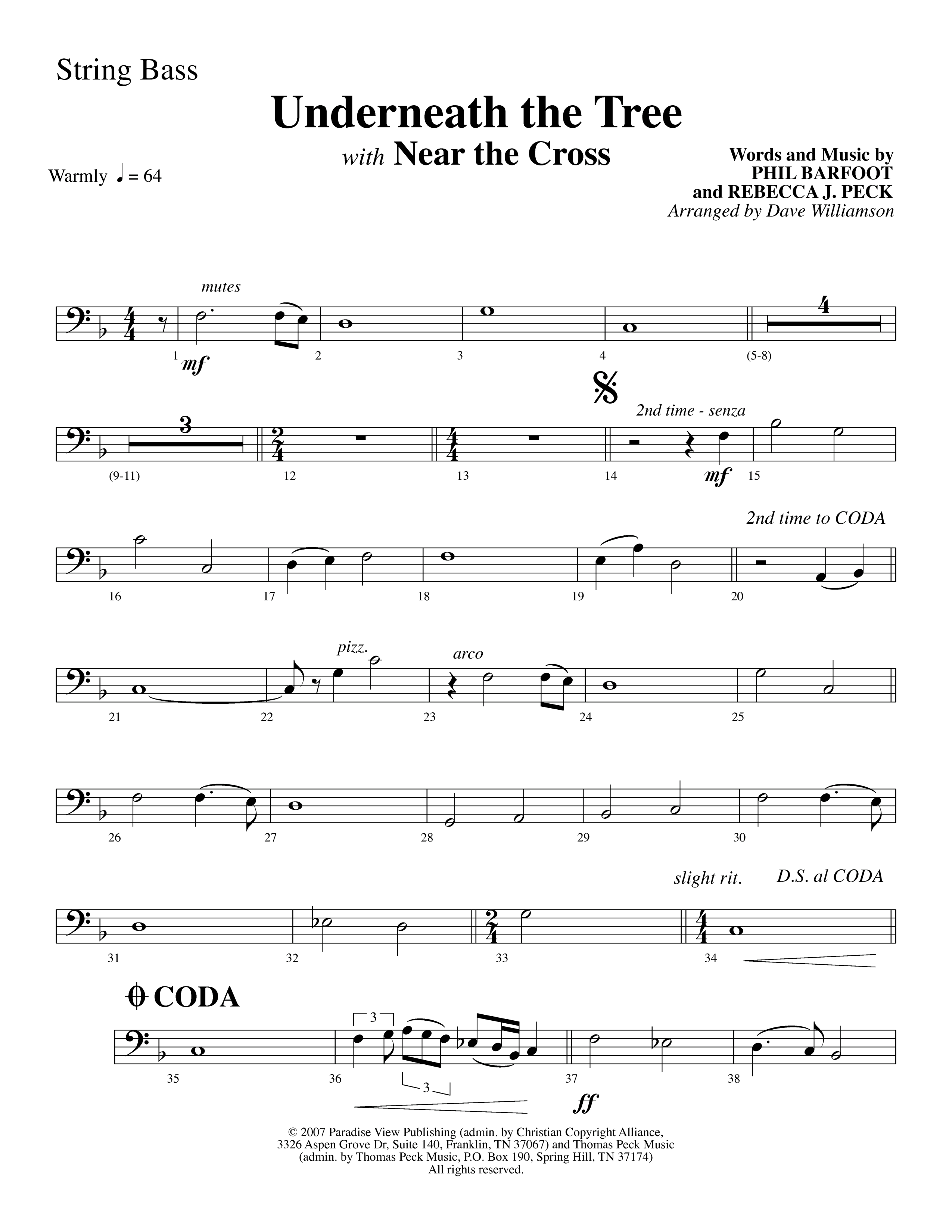 Underneath The Tree (with Near The Cross) (Choral Anthem SATB) String Bass (Lifeway Choral / Arr. Dave Williamson)