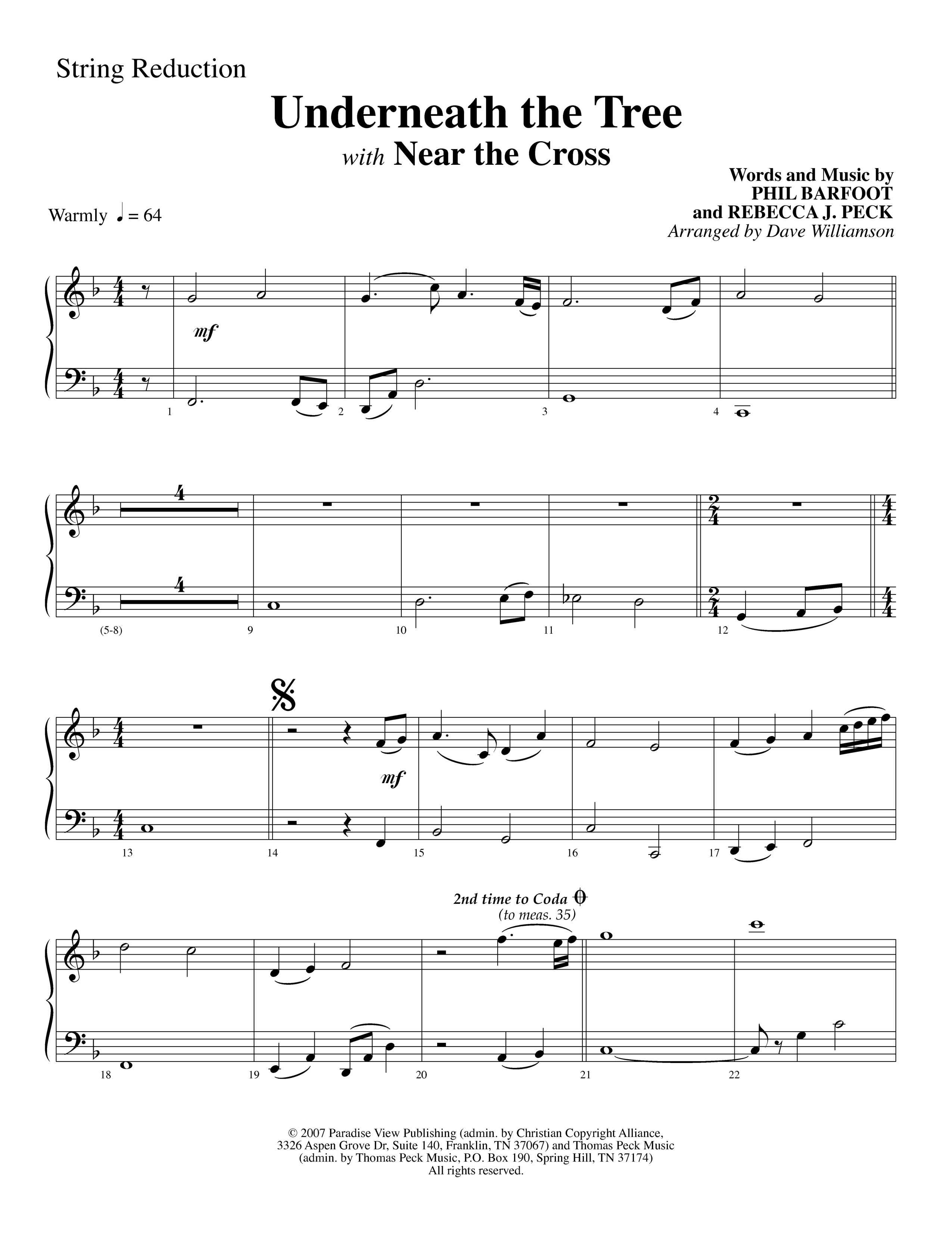Underneath The Tree (with Near The Cross) (Choral Anthem SATB) String Reduction (Lifeway Choral / Arr. Dave Williamson)