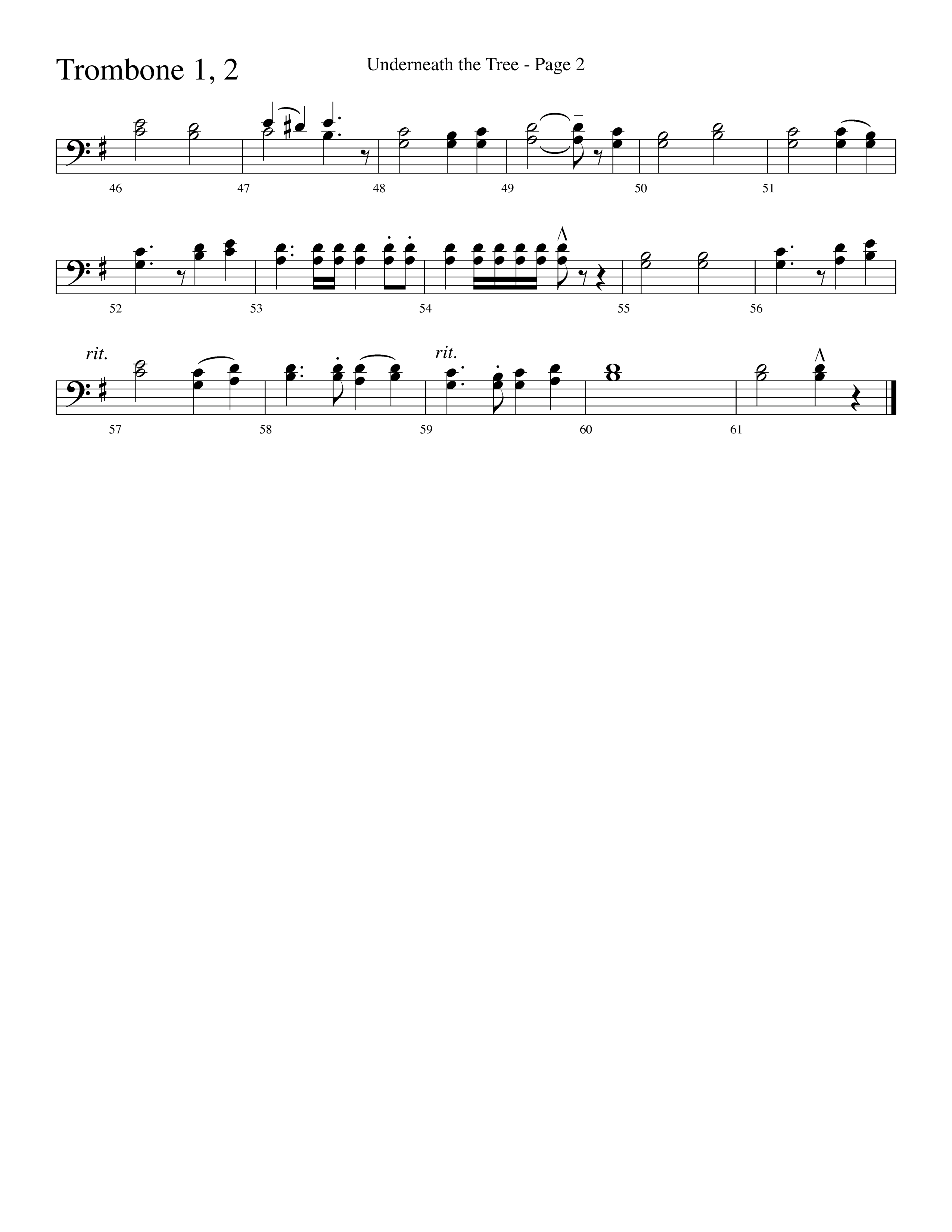 Underneath The Tree (with Near The Cross) (Choral Anthem SATB) Trombone 1/2 (Lifeway Choral / Arr. Dave Williamson)