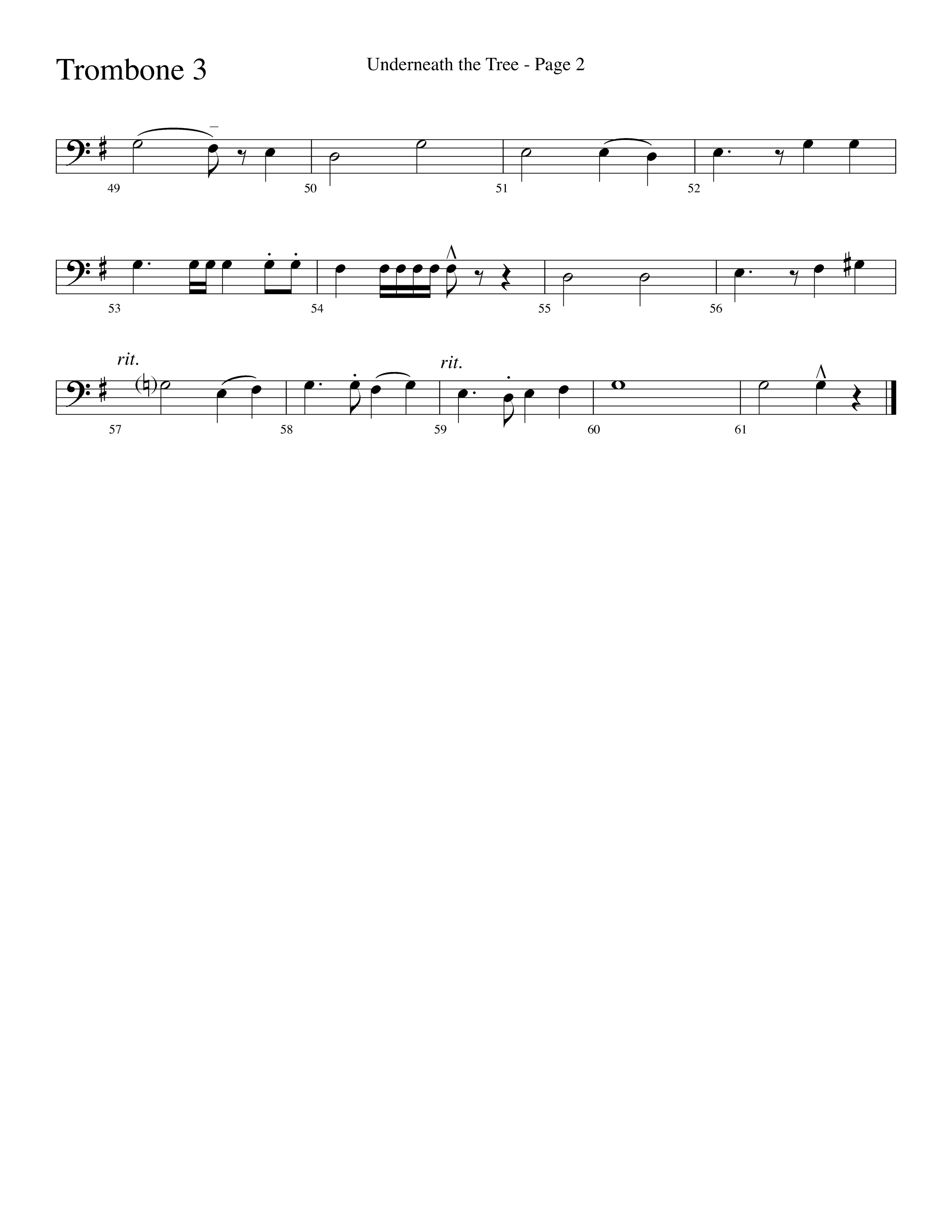 Underneath The Tree (with Near The Cross) (Choral Anthem SATB) Trombone 3 (Lifeway Choral / Arr. Dave Williamson)