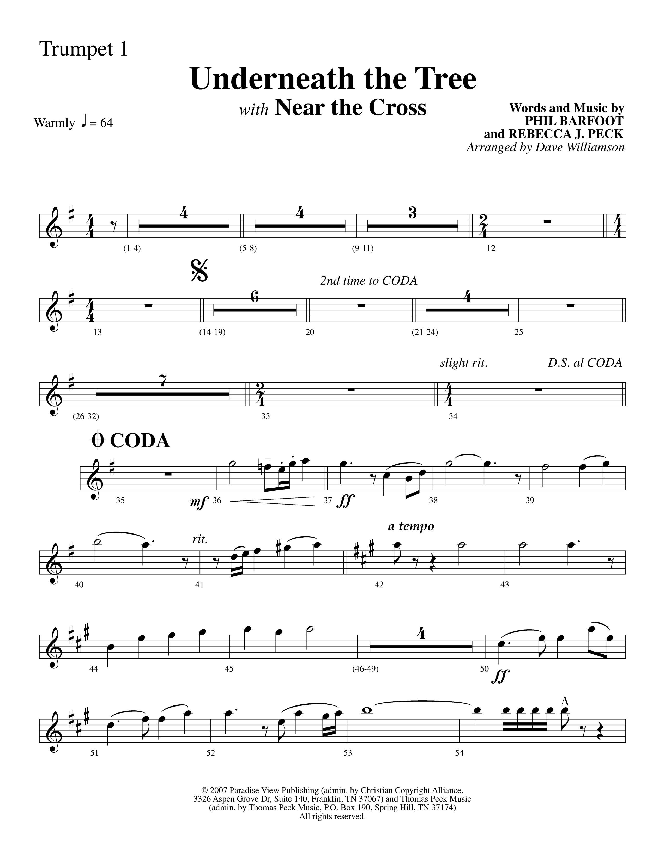 Underneath The Tree (with Near The Cross) (Choral Anthem SATB) Trumpet 1 (Lifeway Choral / Arr. Dave Williamson)
