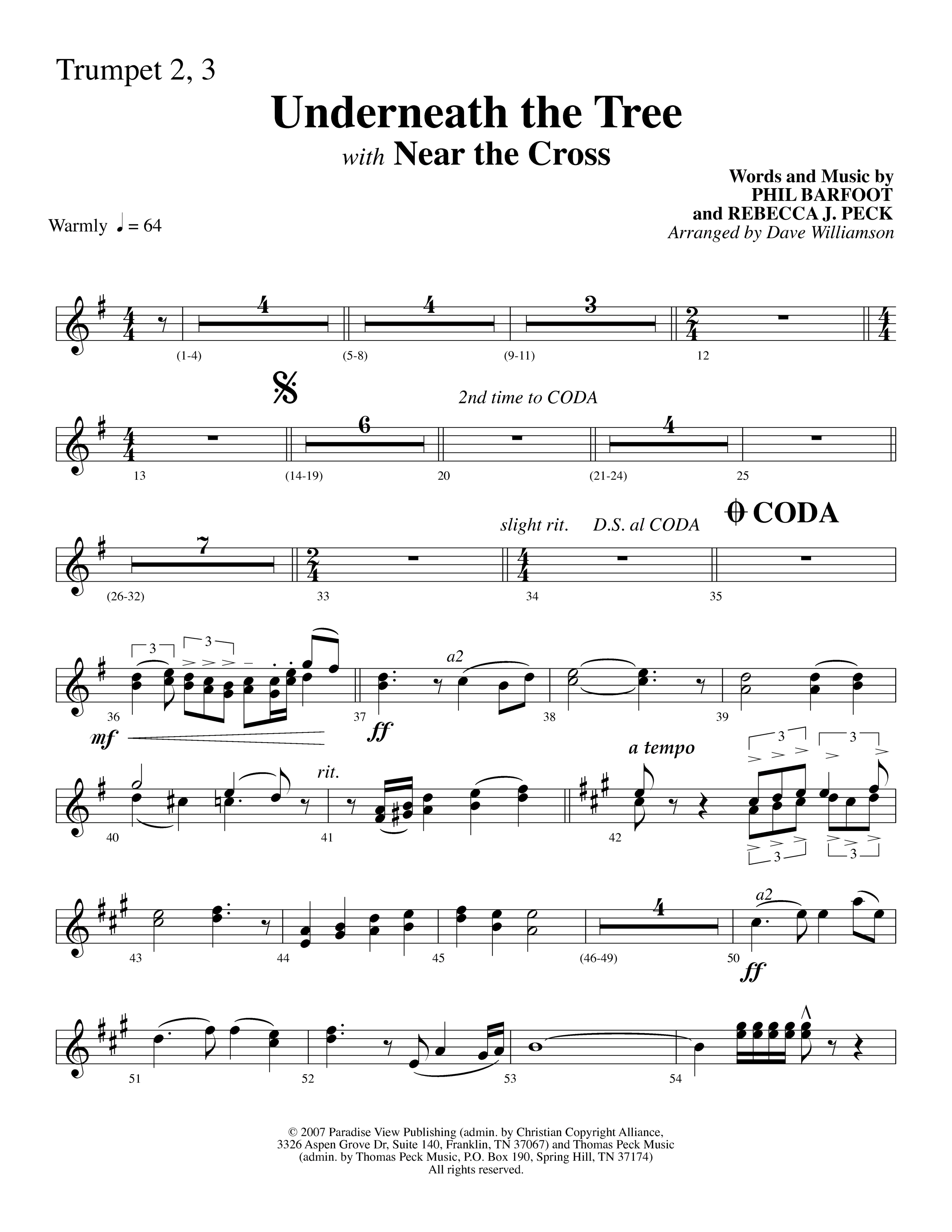 Underneath The Tree (with Near The Cross) (Choral Anthem SATB) Trumpet 2/3 (Lifeway Choral / Arr. Dave Williamson)