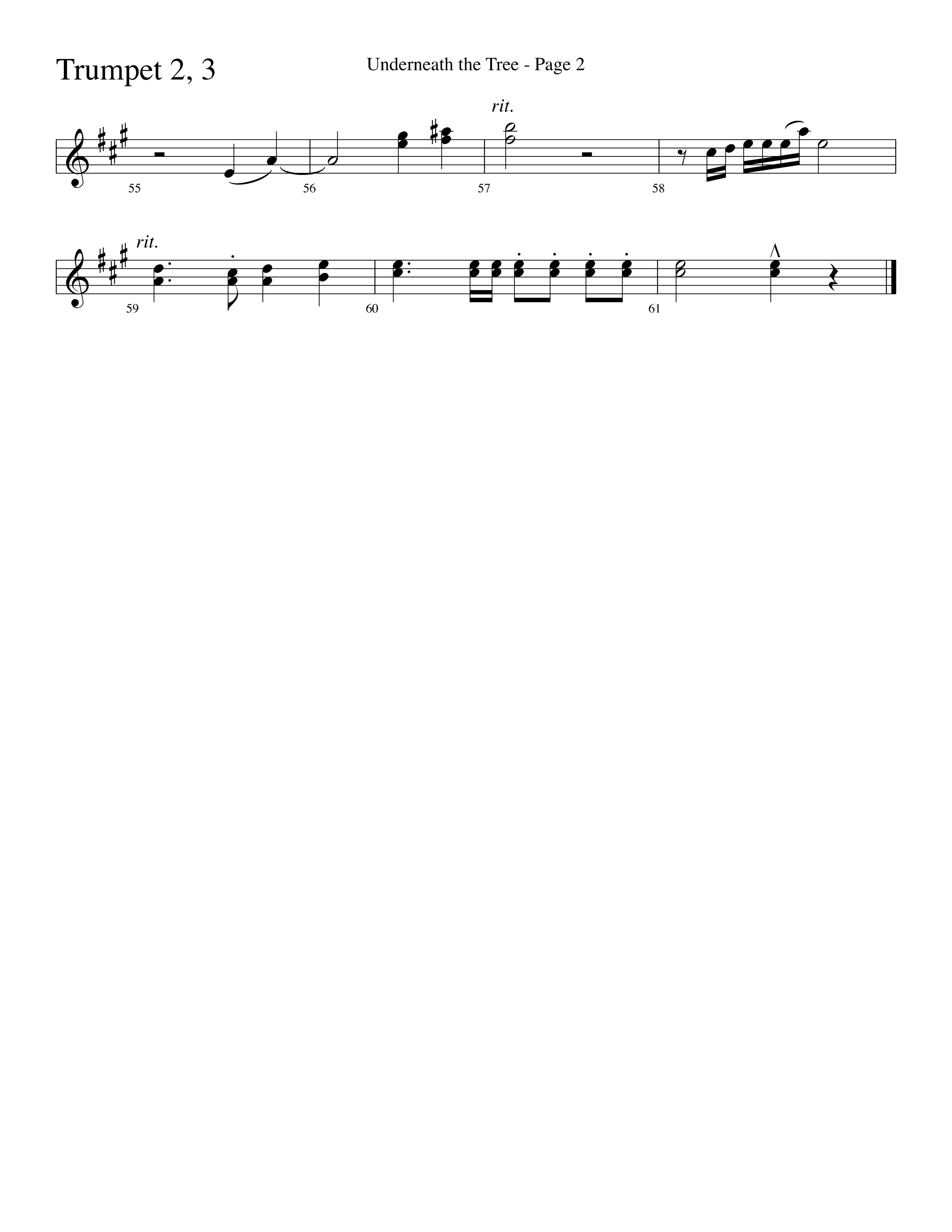 Underneath The Tree (with Near The Cross) (Choral Anthem SATB) Trumpet 2/3 (Lifeway Choral / Arr. Dave Williamson)