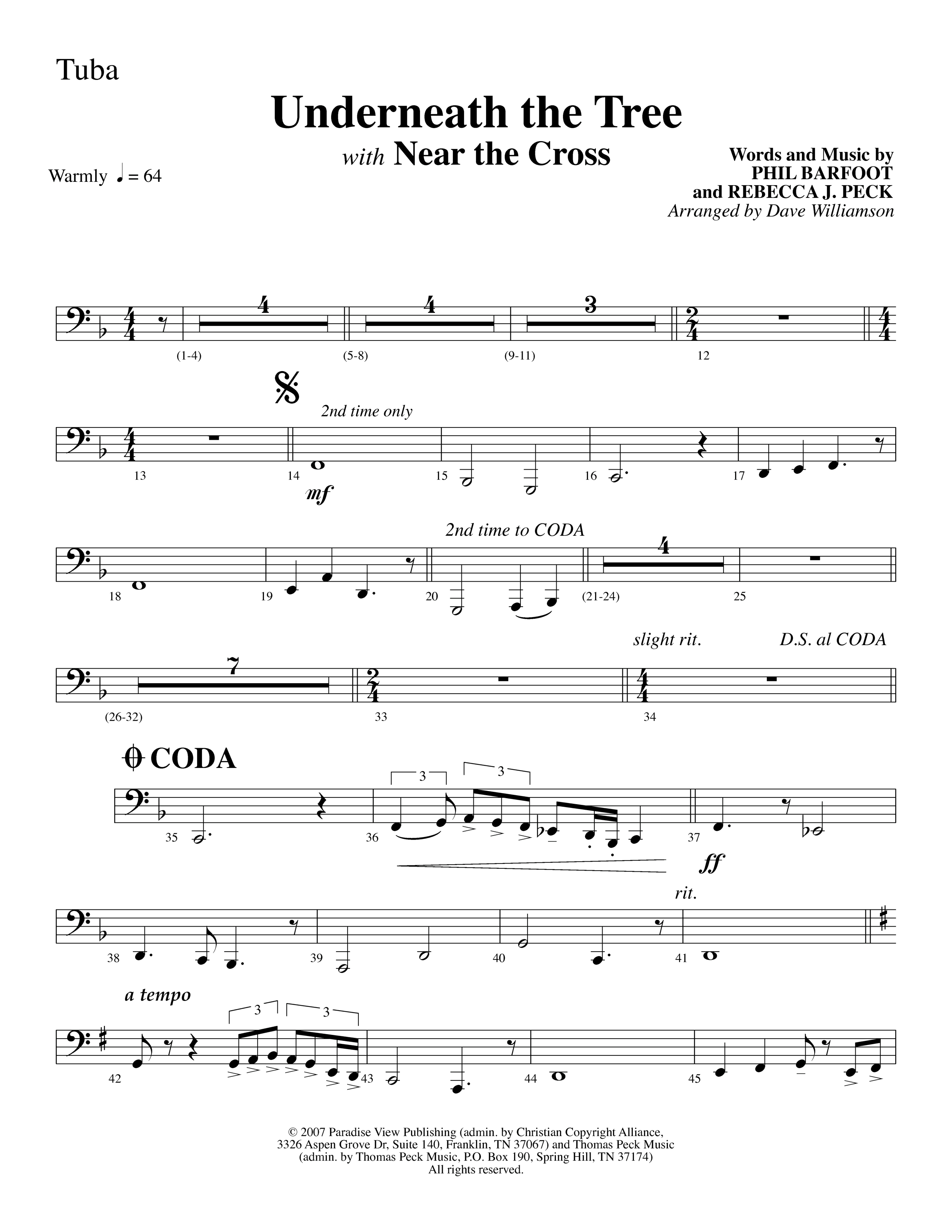 Underneath The Tree (with Near The Cross) (Choral Anthem SATB) Tuba (Lifeway Choral / Arr. Dave Williamson)