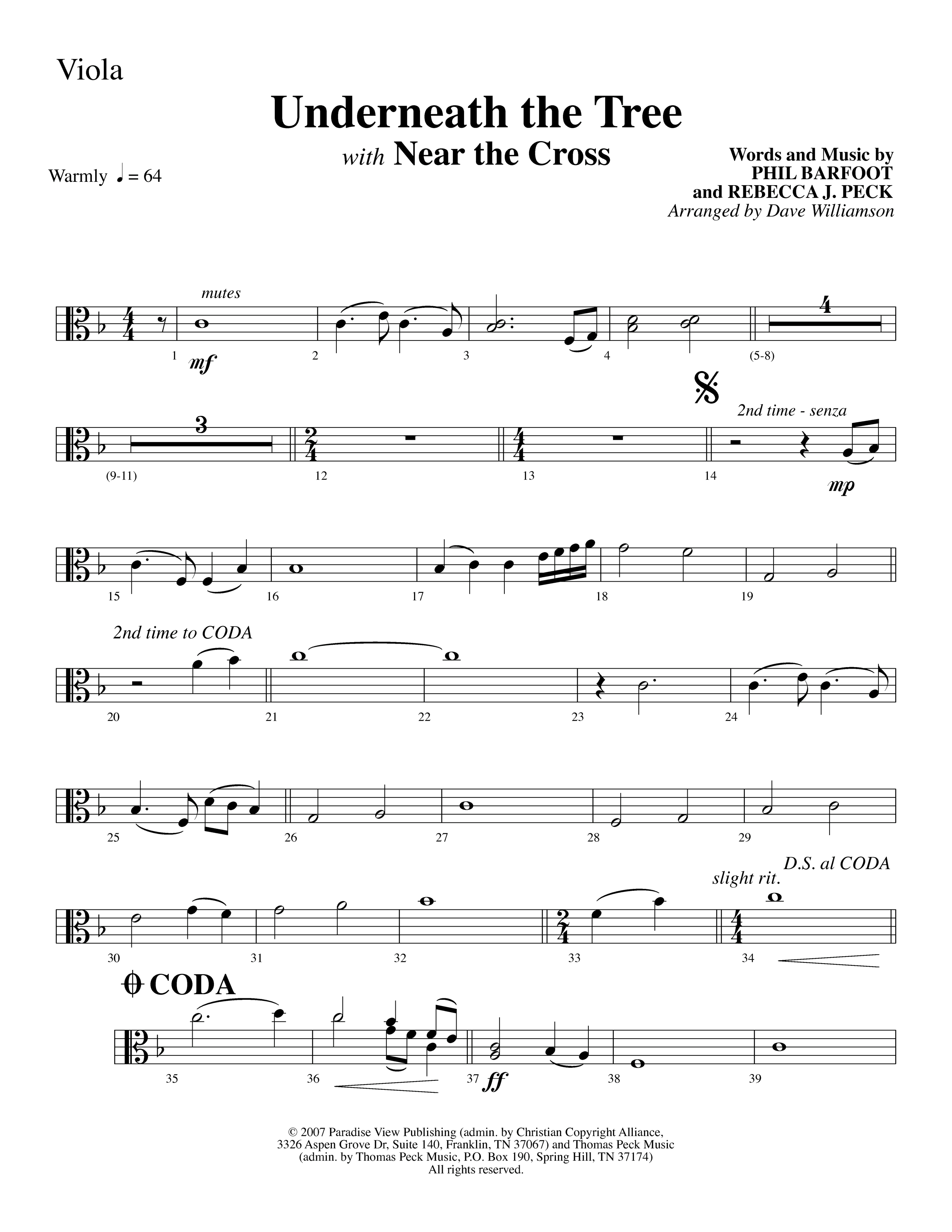 Underneath The Tree (with Near The Cross) (Choral Anthem SATB) Viola (Lifeway Choral / Arr. Dave Williamson)