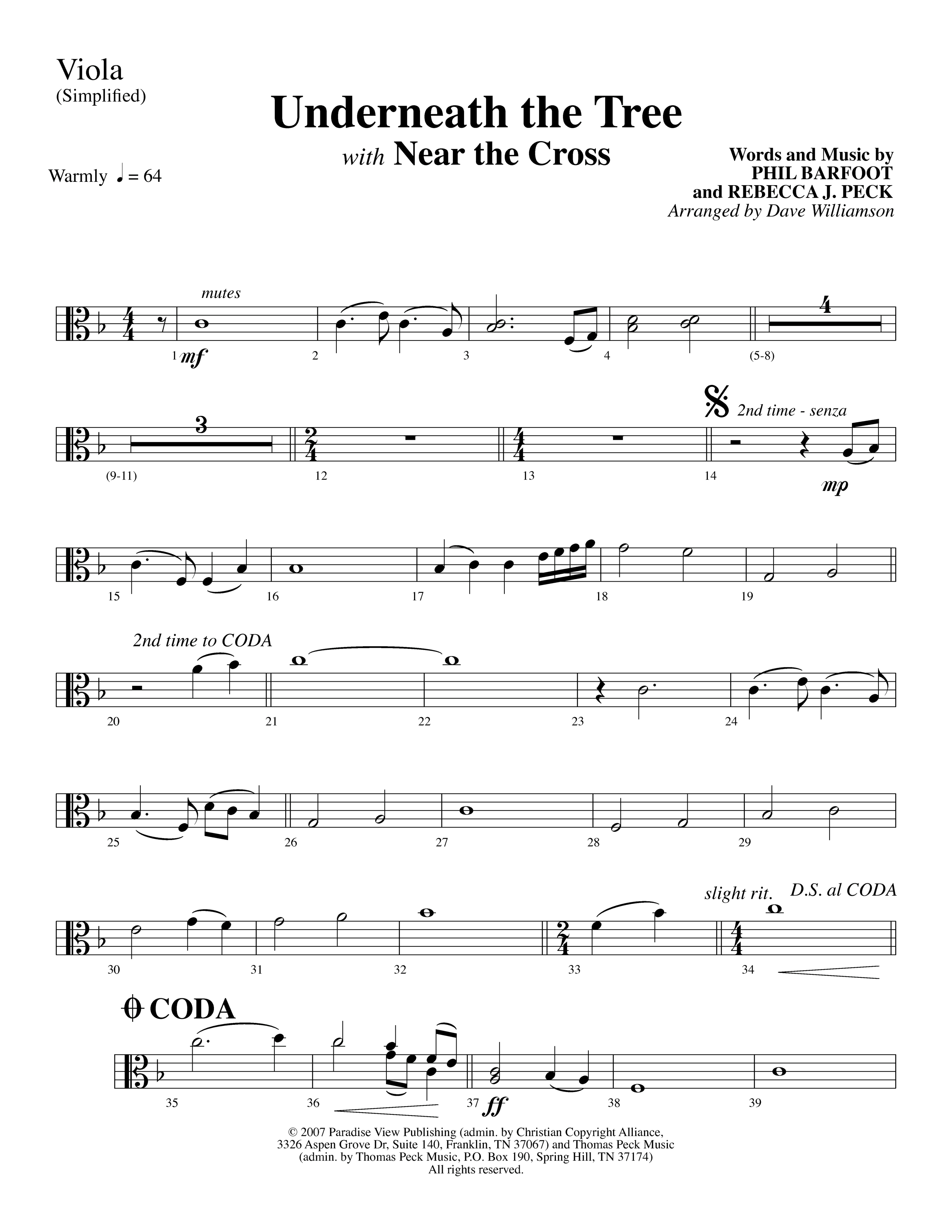 Underneath The Tree (with Near The Cross) (Choral Anthem SATB) Viola (Lifeway Choral / Arr. Dave Williamson)