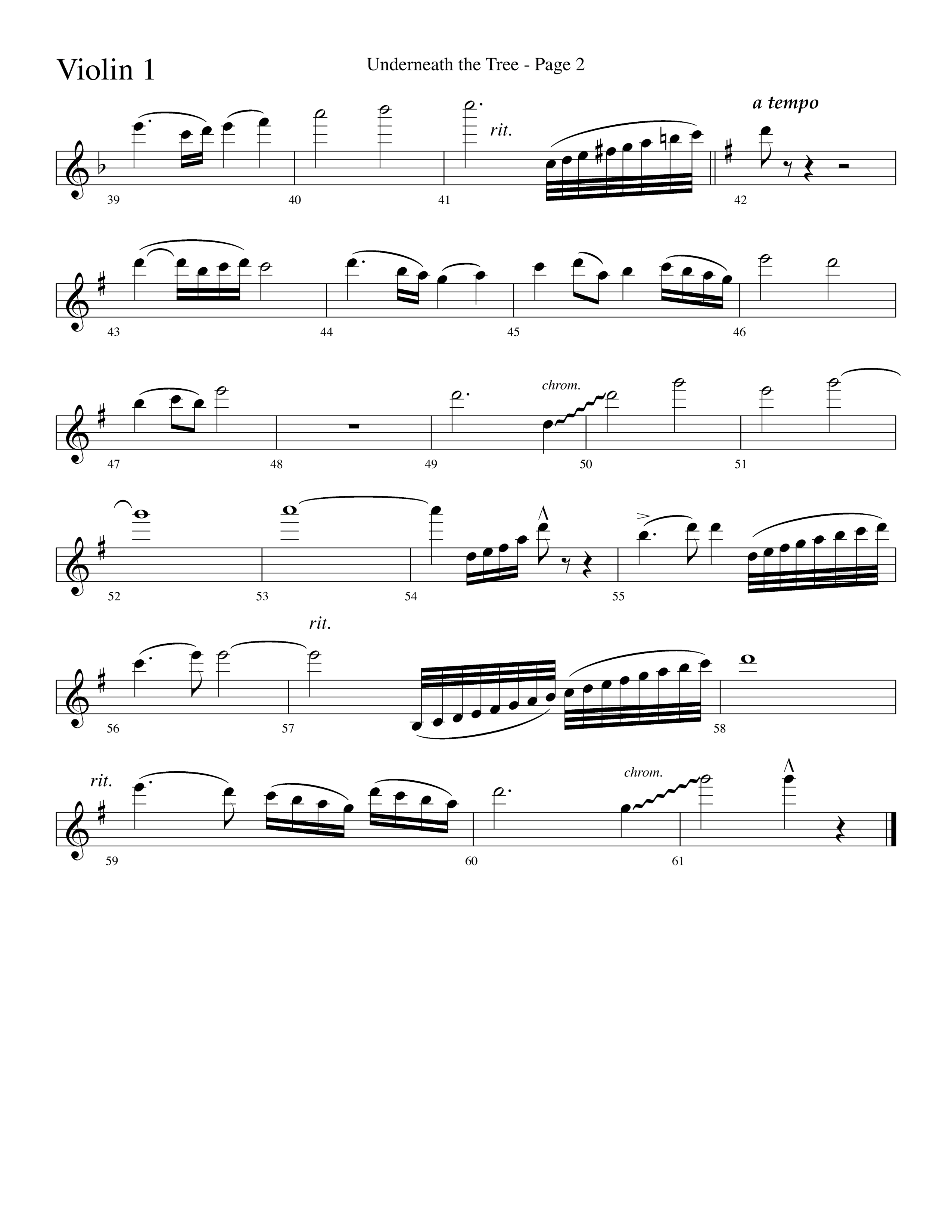 Underneath The Tree (with Near The Cross) (Choral Anthem SATB) Violin 1 (Lifeway Choral / Arr. Dave Williamson)