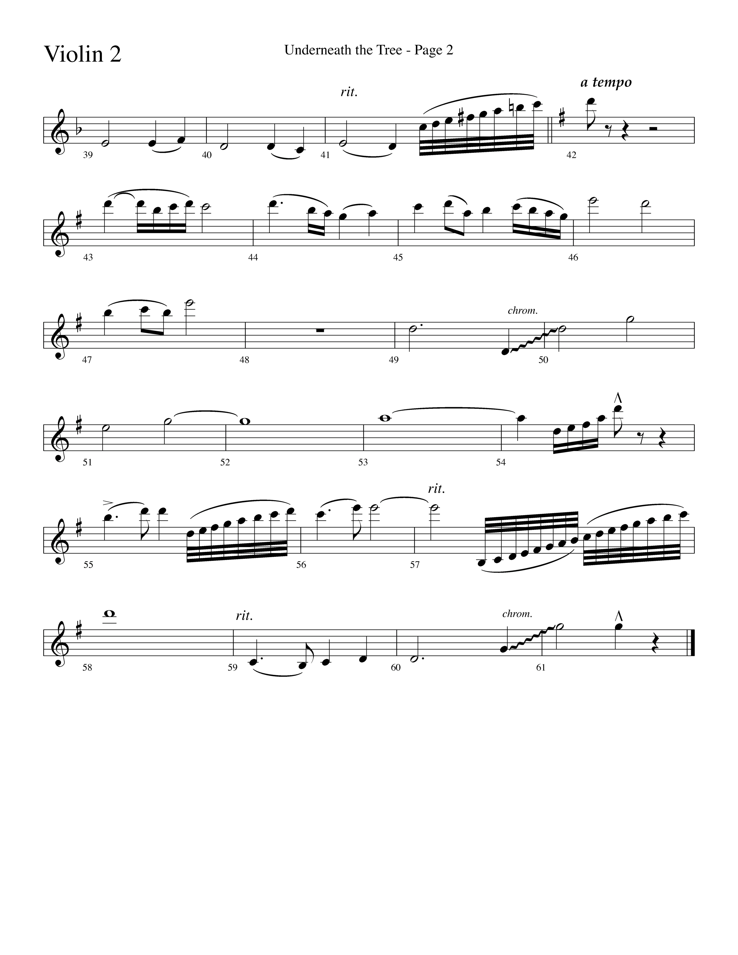 Underneath The Tree (with Near The Cross) (Choral Anthem SATB) Violin 2 (Lifeway Choral / Arr. Dave Williamson)