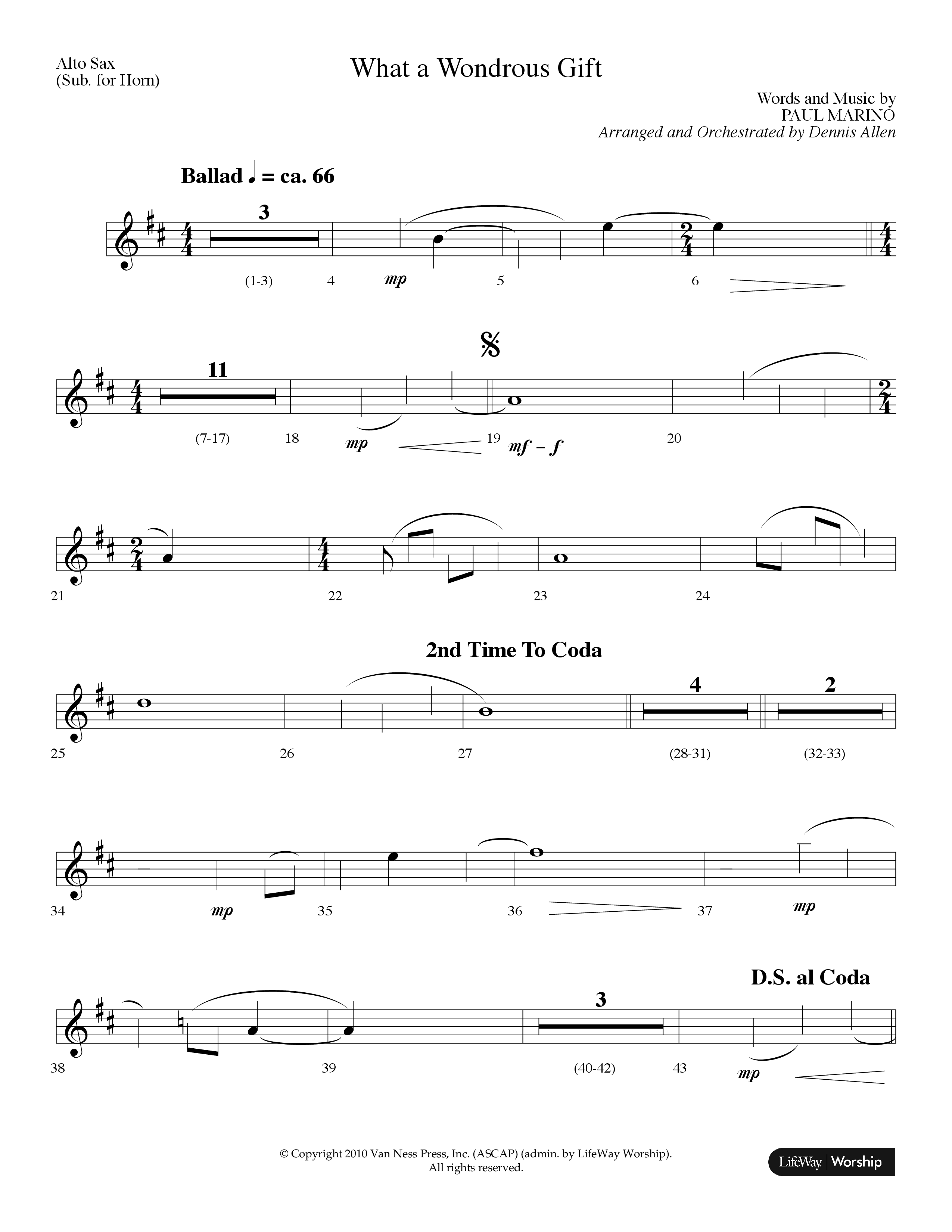 What A Wondrous Gift (Choral Anthem SATB) Alto Sax (Lifeway Choral / Arr. Dennis Allen)