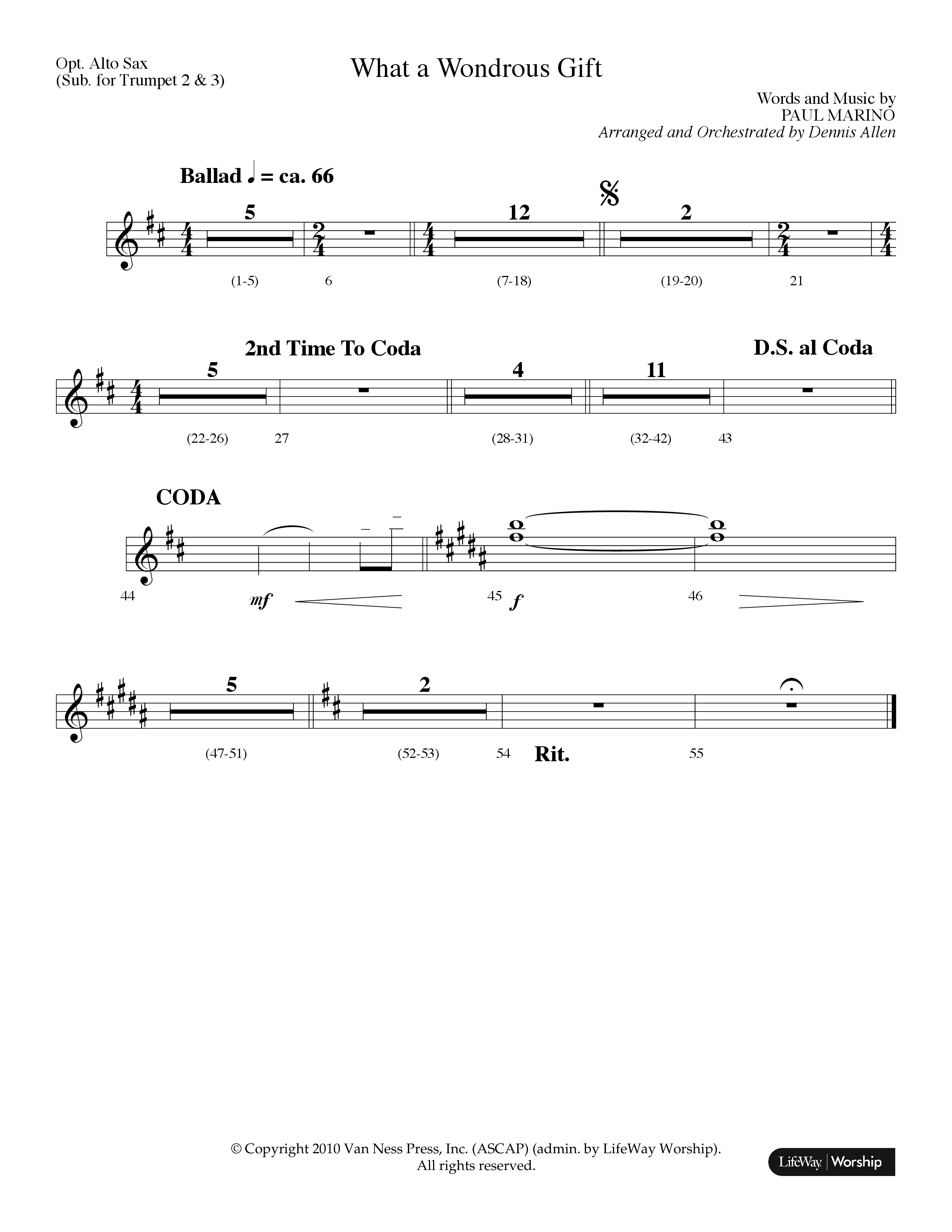 What A Wondrous Gift (Choral Anthem SATB) Alto Sax (Lifeway Choral / Arr. Dennis Allen)