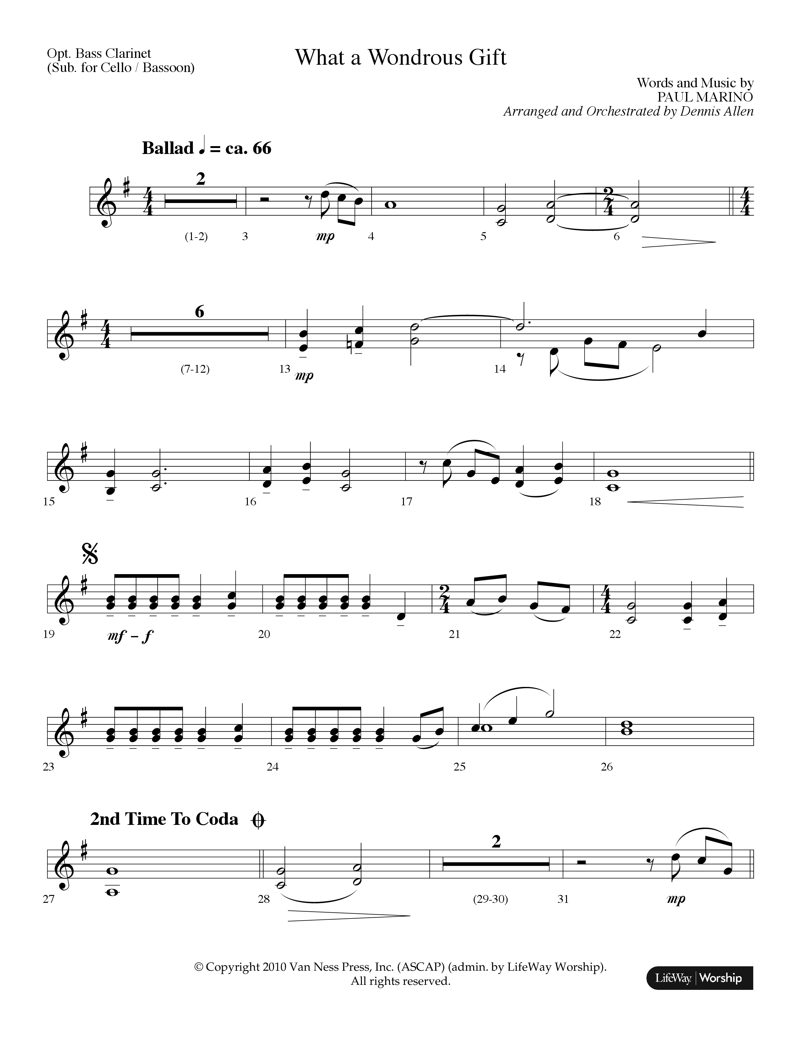 What A Wondrous Gift (Choral Anthem SATB) Bass Clarinet (Lifeway Choral / Arr. Dennis Allen)