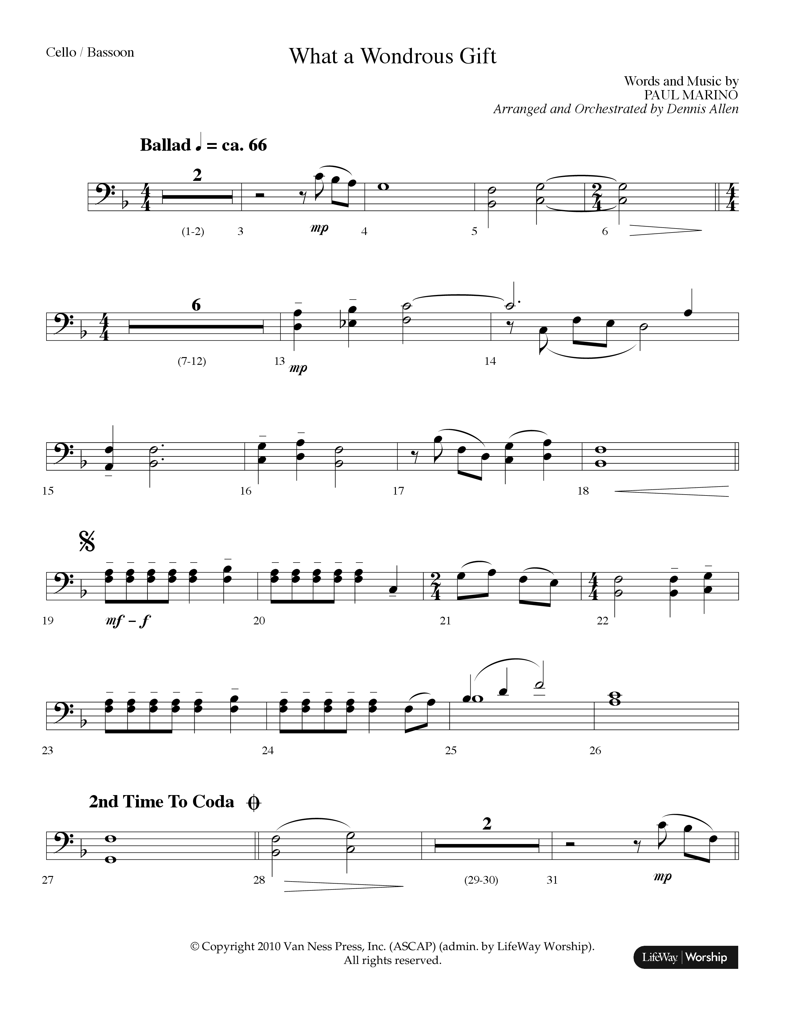 What A Wondrous Gift (Choral Anthem SATB) Cello (Lifeway Choral / Arr. Dennis Allen)