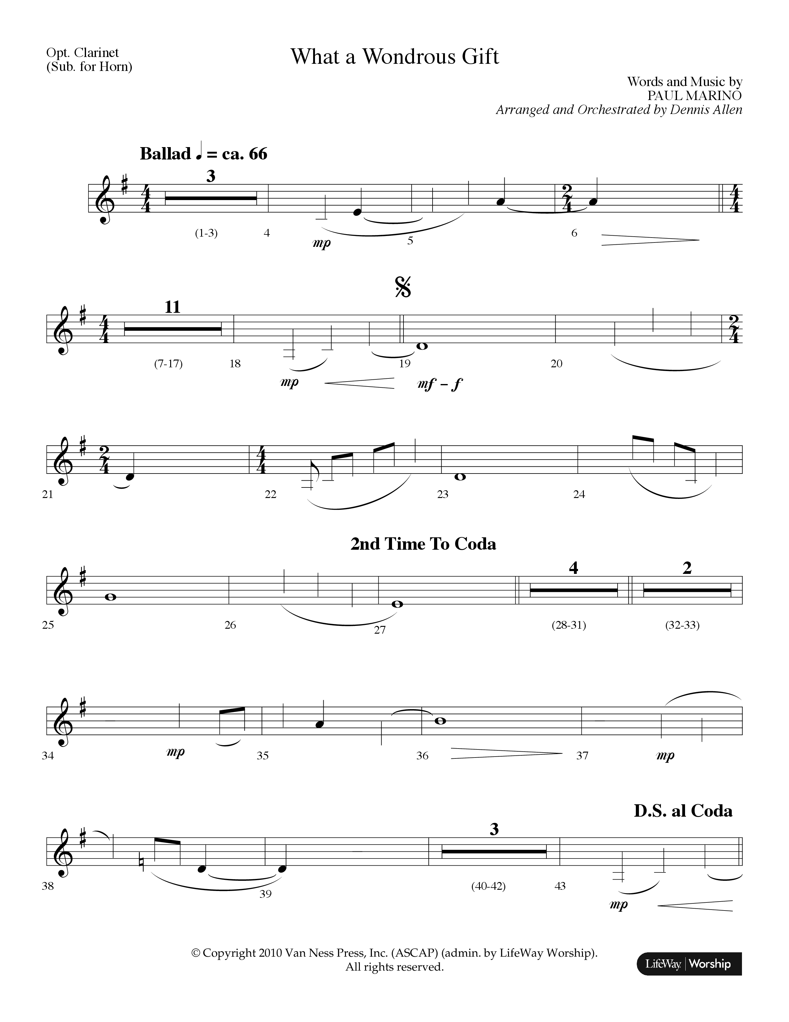 What A Wondrous Gift (Choral Anthem SATB) Clarinet (Lifeway Choral / Arr. Dennis Allen)