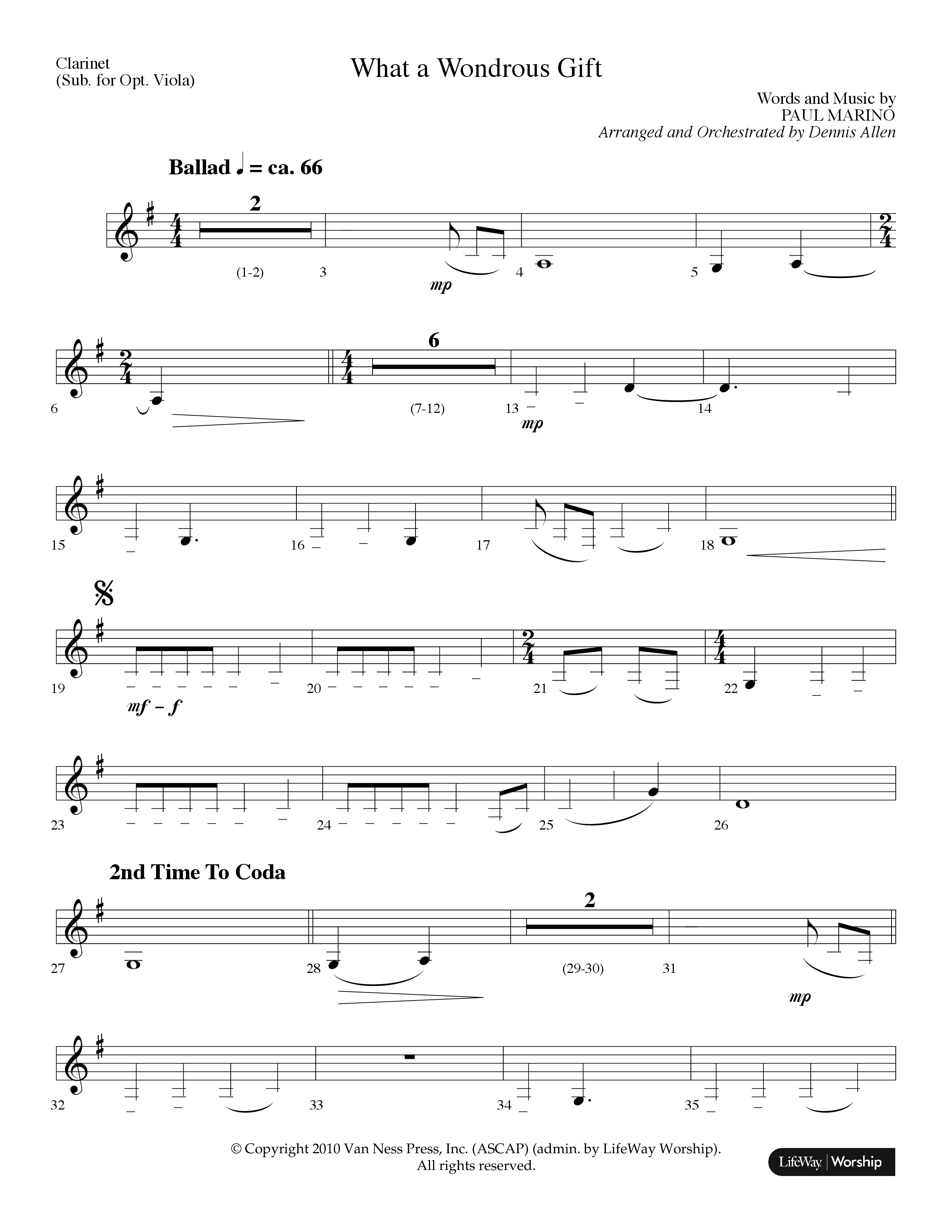 What A Wondrous Gift (Choral Anthem SATB) Clarinet (Lifeway Choral / Arr. Dennis Allen)