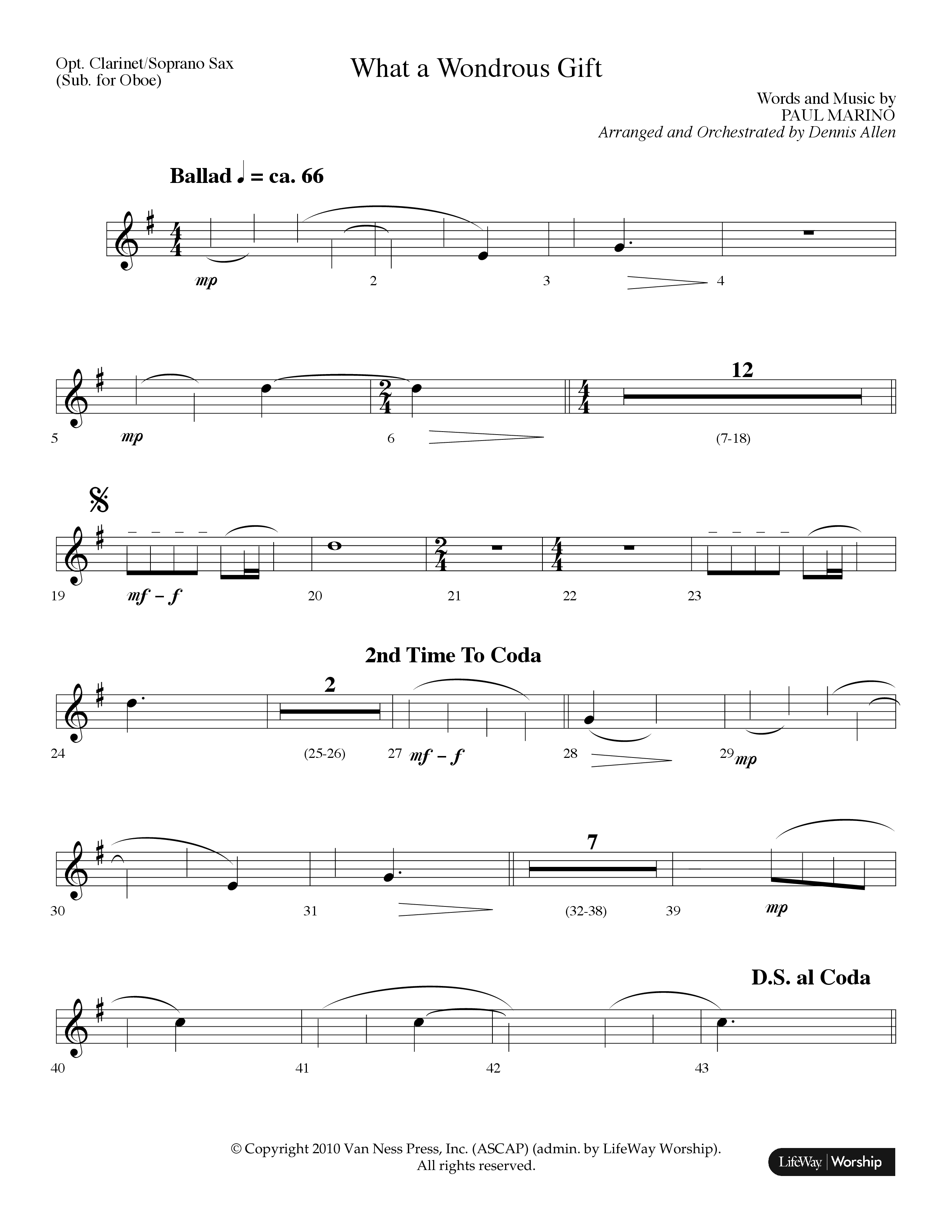 What A Wondrous Gift (Choral Anthem SATB) Clarinet/Soprano Sax (Lifeway Choral / Arr. Dennis Allen)