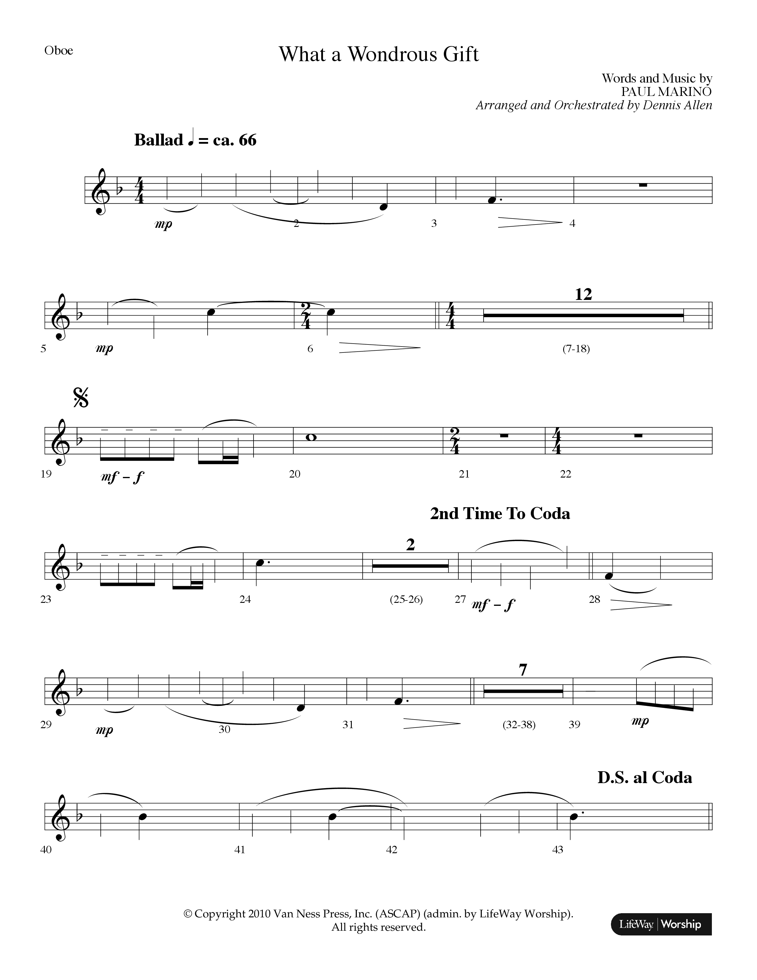 What A Wondrous Gift (Choral Anthem SATB) Oboe (Lifeway Choral / Arr. Dennis Allen)