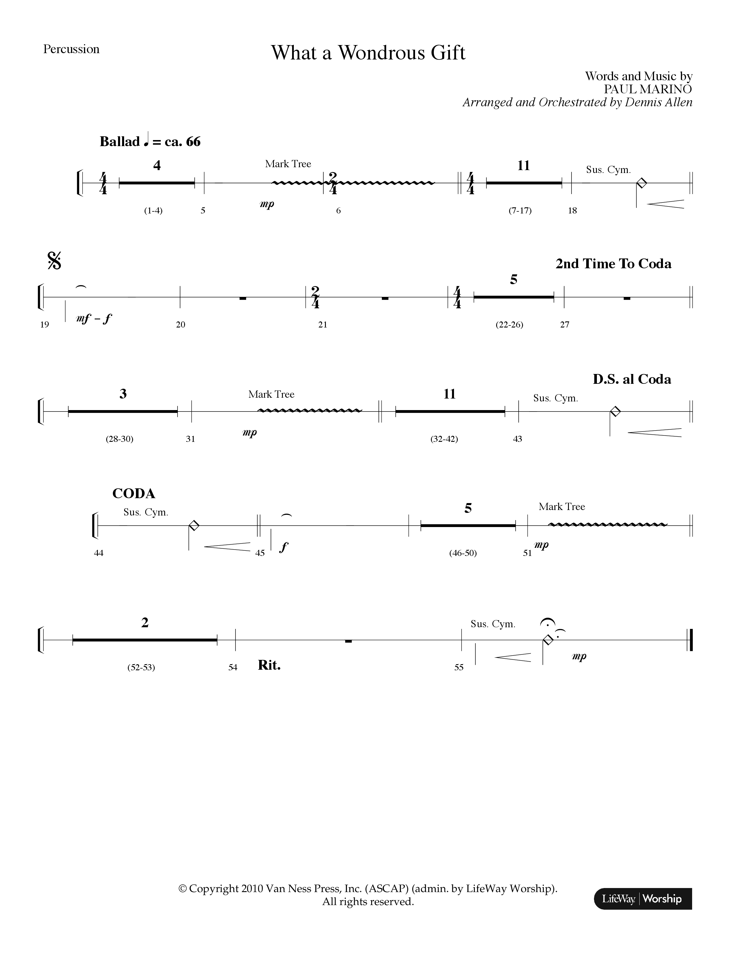 What A Wondrous Gift (Choral Anthem SATB) Percussion (Lifeway Choral / Arr. Dennis Allen)