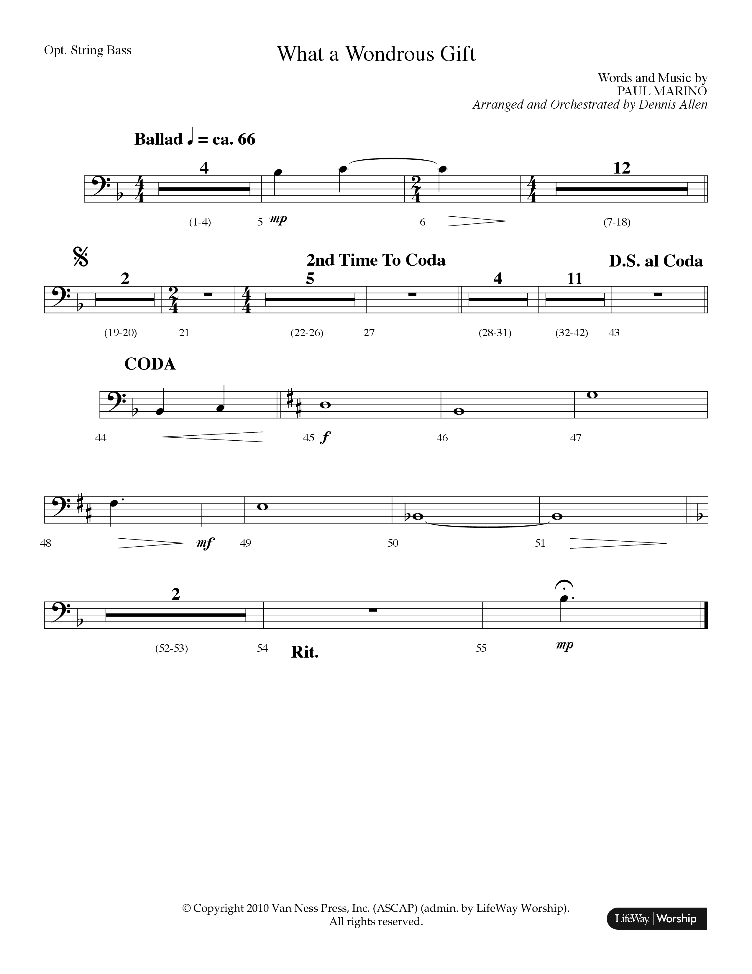 What A Wondrous Gift (Choral Anthem SATB) String Bass (Lifeway Choral / Arr. Dennis Allen)