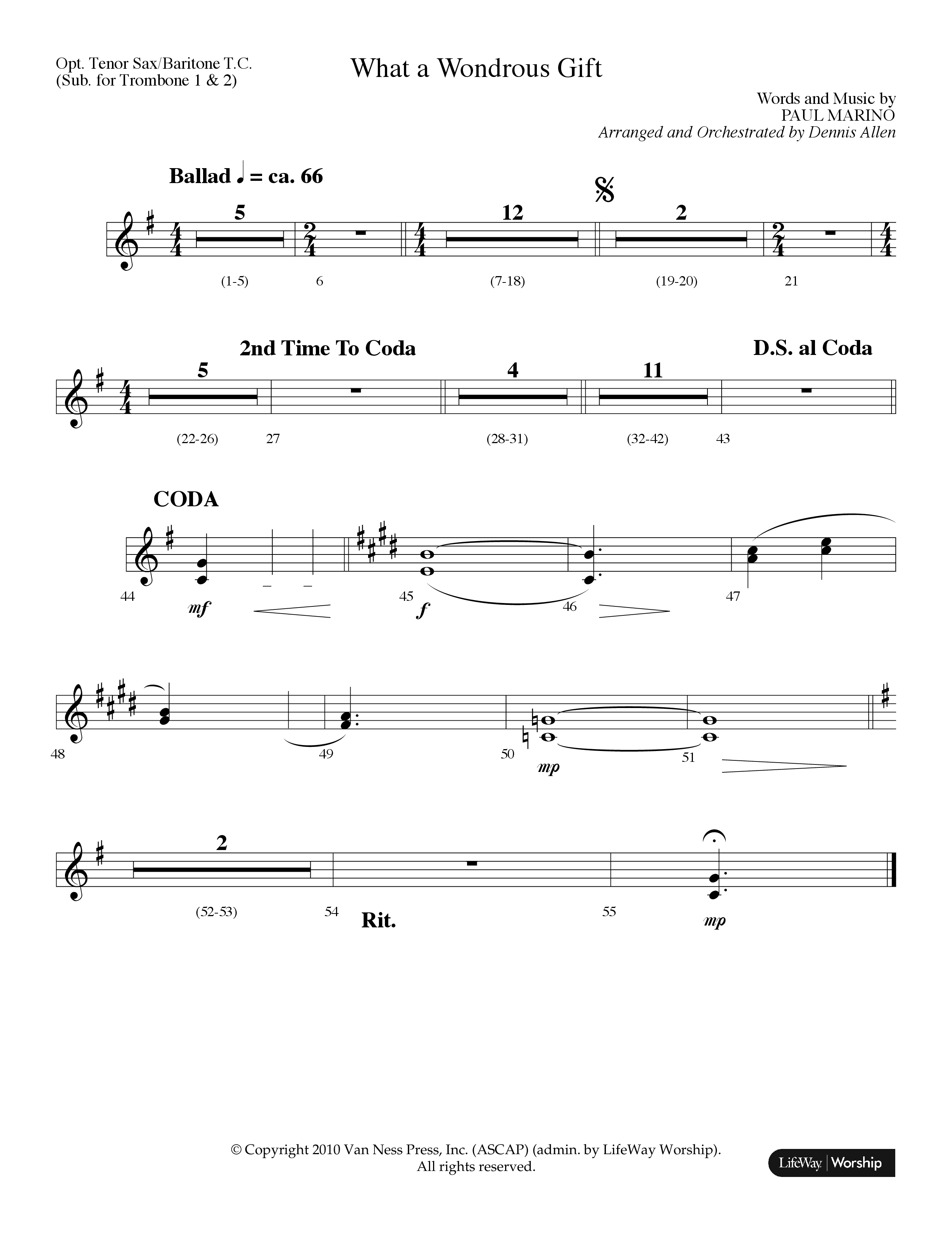 What A Wondrous Gift (Choral Anthem SATB) Tenor Sax/Baritone T.C. (Lifeway Choral / Arr. Dennis Allen)