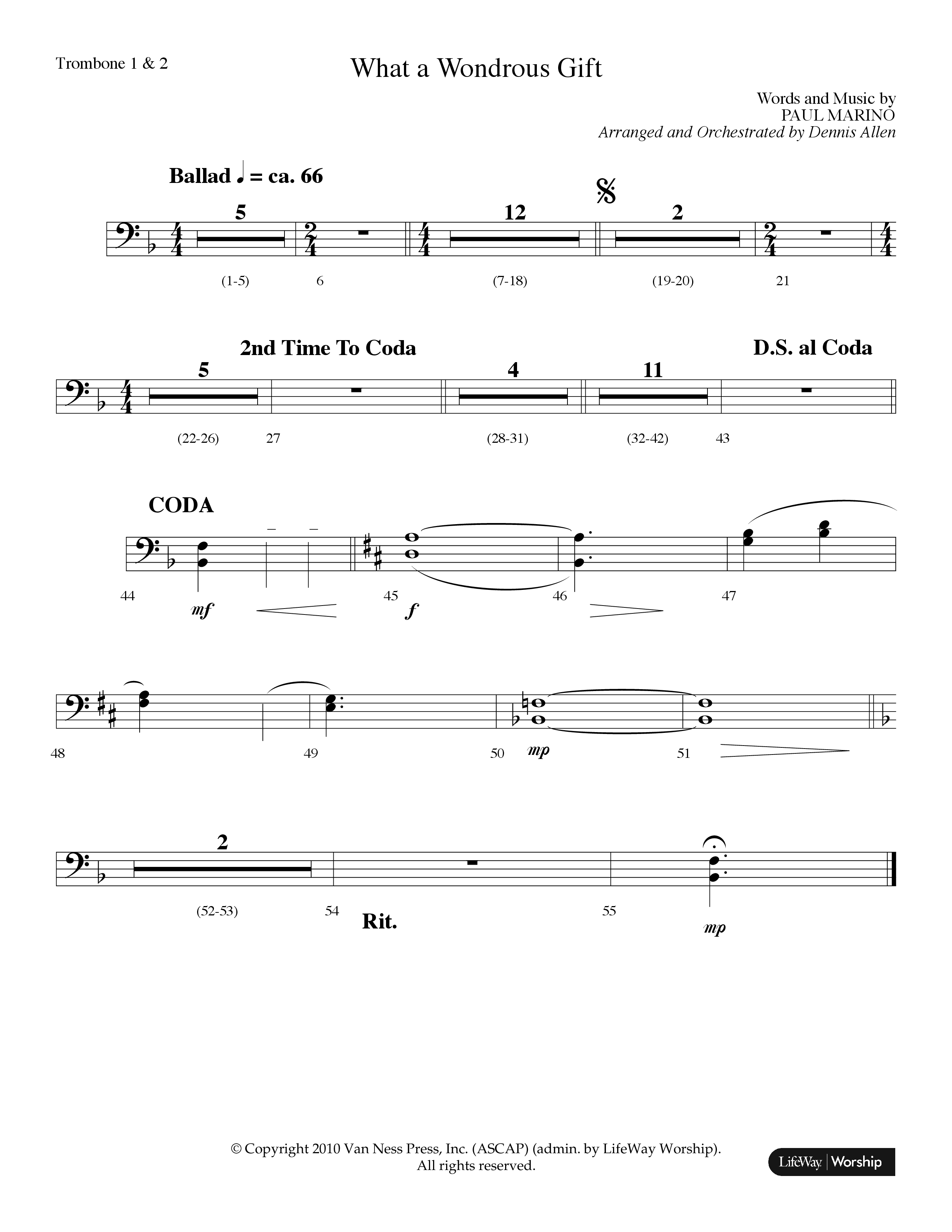 What A Wondrous Gift (Choral Anthem SATB) Trombone 1/2 (Lifeway Choral / Arr. Dennis Allen)