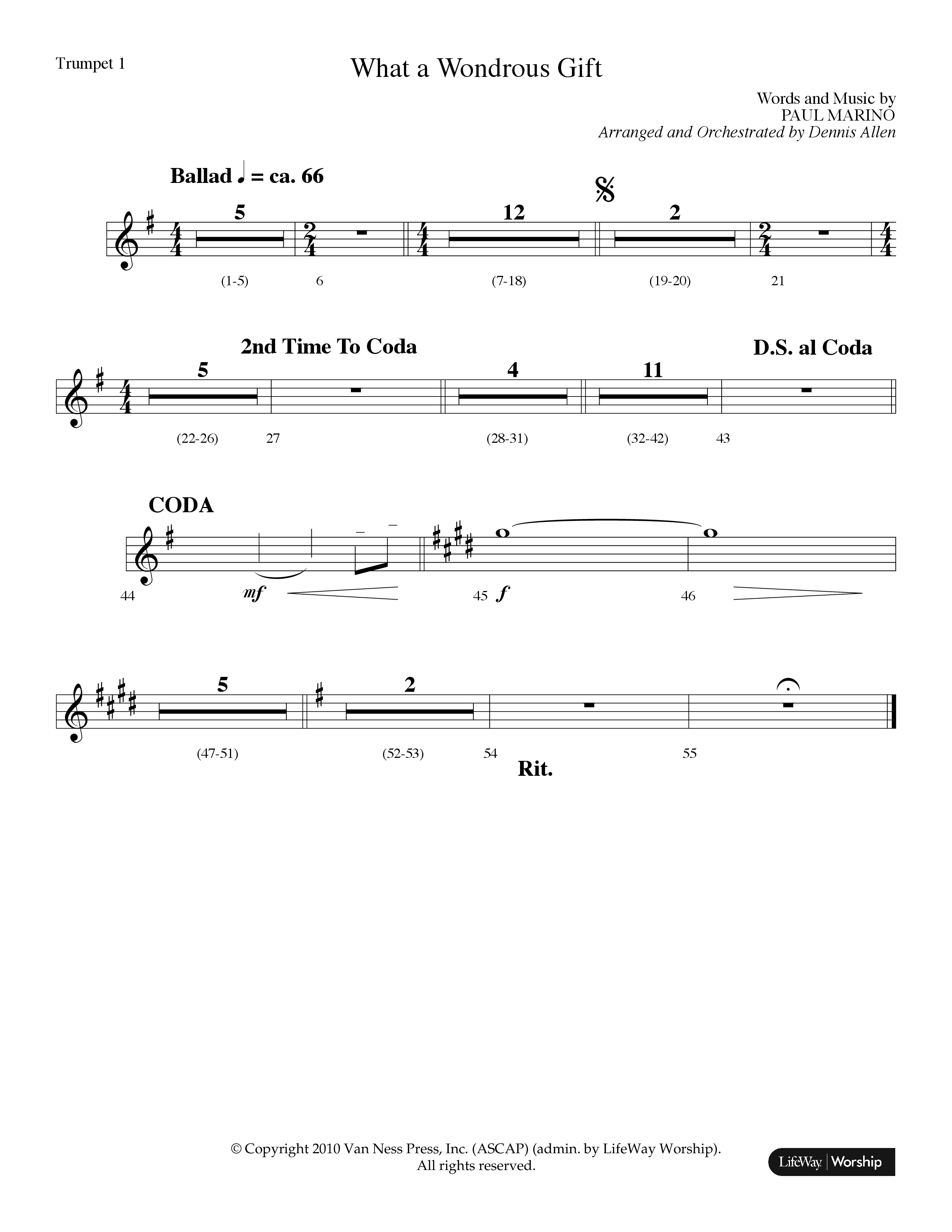 What A Wondrous Gift (Choral Anthem SATB) Trumpet 1 (Lifeway Choral / Arr. Dennis Allen)