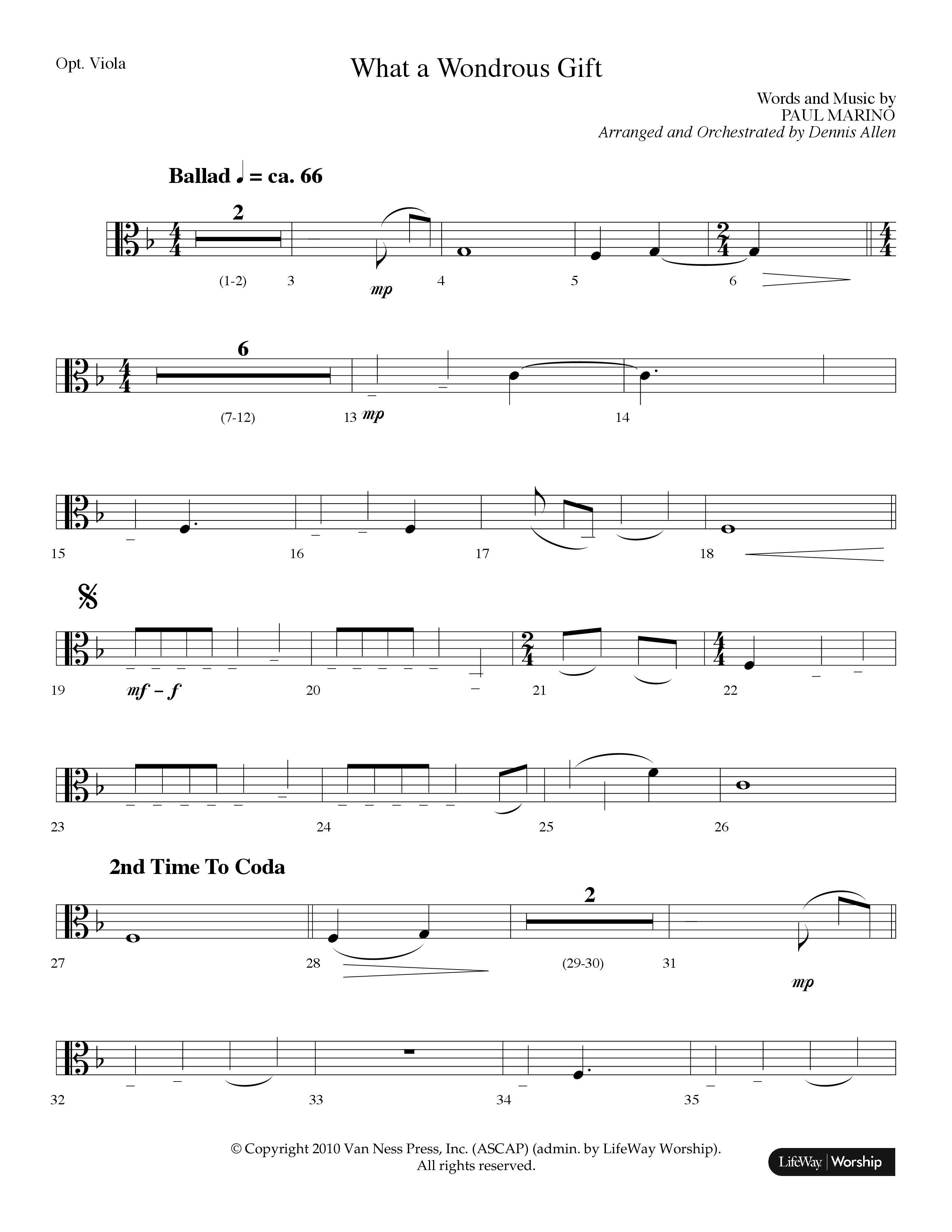 What A Wondrous Gift (Choral Anthem SATB) Viola (Lifeway Choral / Arr. Dennis Allen)