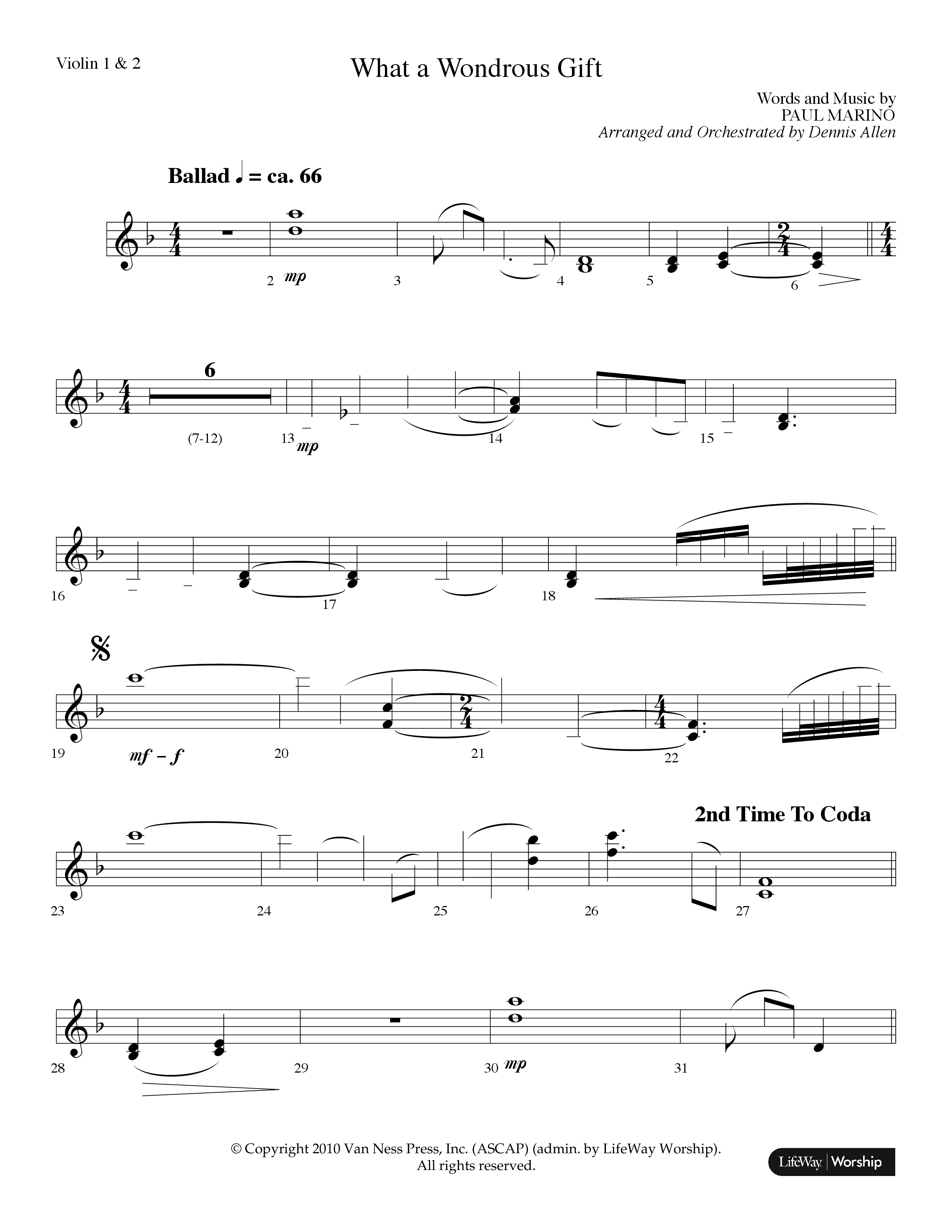 What A Wondrous Gift (Choral Anthem SATB) Violin 1/2 (Lifeway Choral / Arr. Dennis Allen)