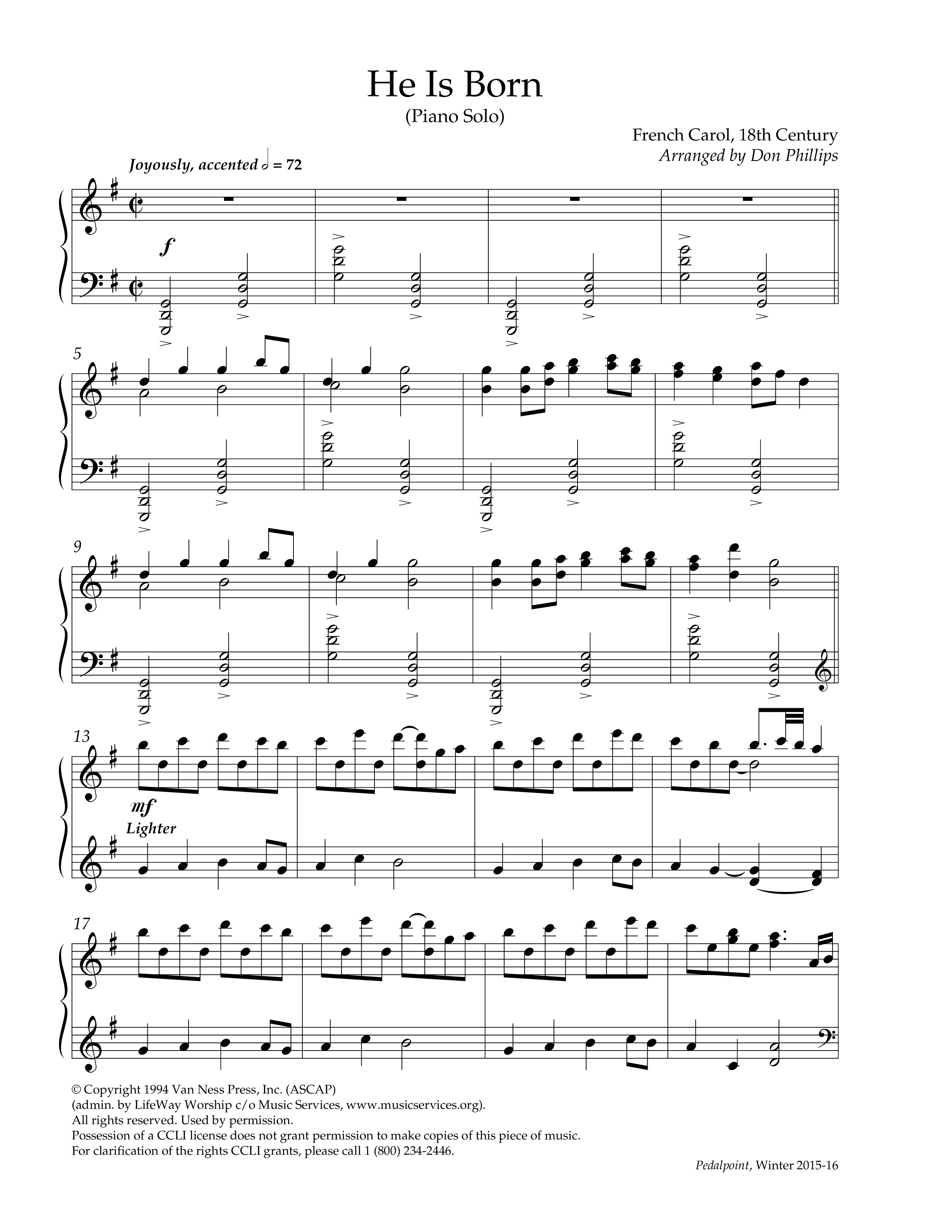He Is Born (Instrumental) Piano Solo (Arr. Don Phillips / Lifeway Worship)
