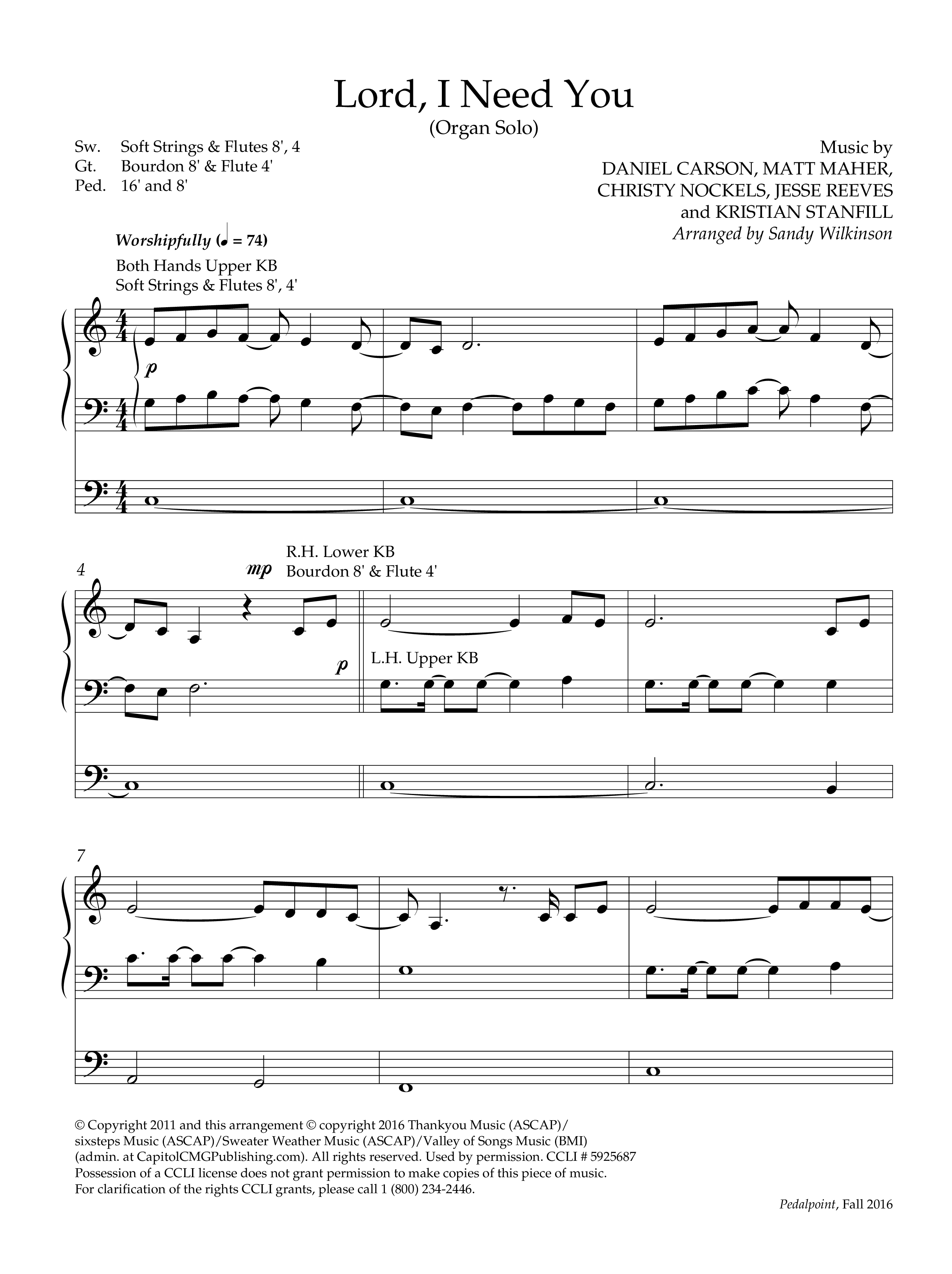 Lord I Need You (Instrumental) Organ (Lifeway Worship / Arr. Sandy Wilkinson)