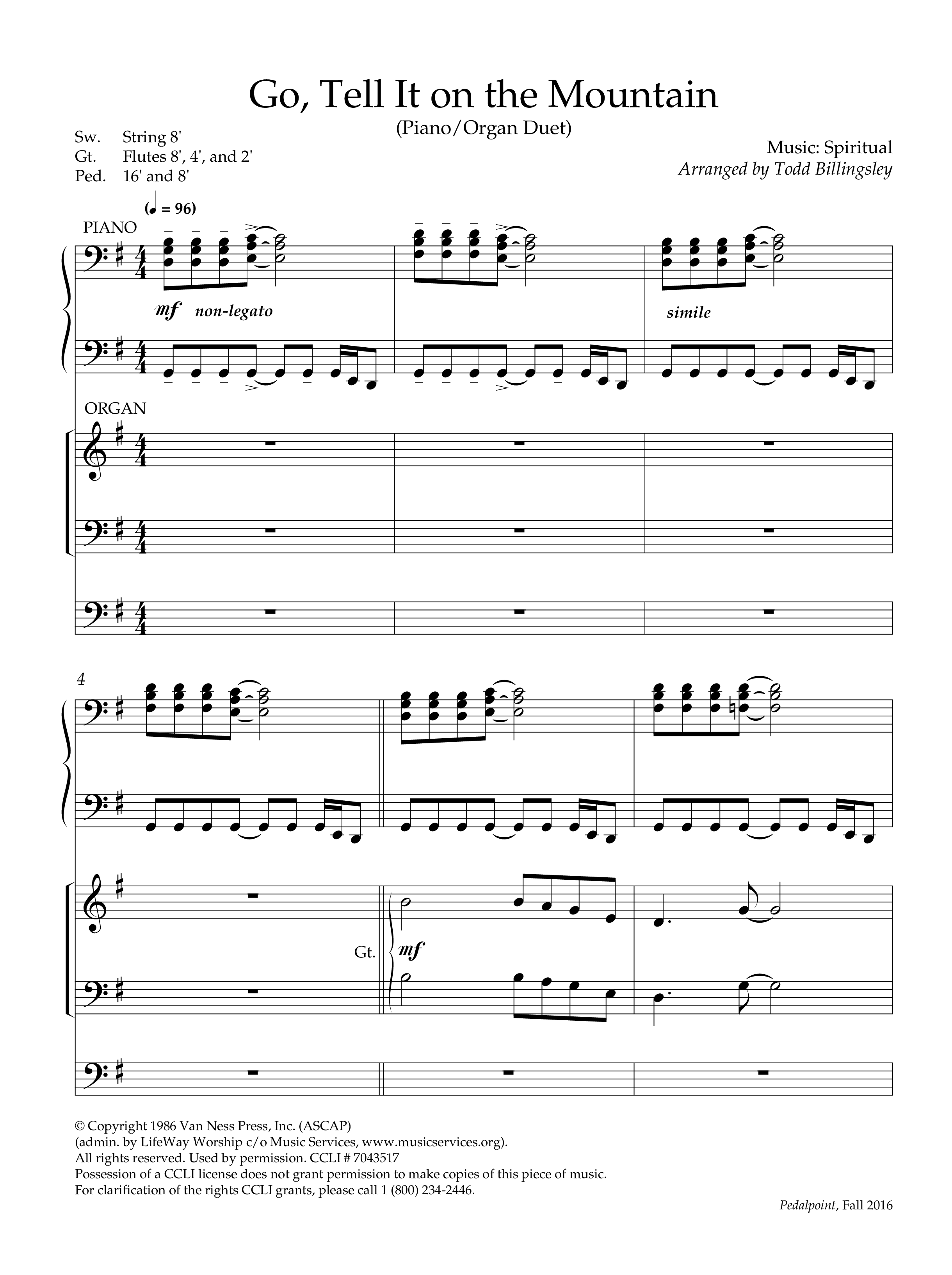 Go Tell It On The Mountain (Instrumental) Piano-Organ (Lifeway Worship / Arr. Todd Billingsley)