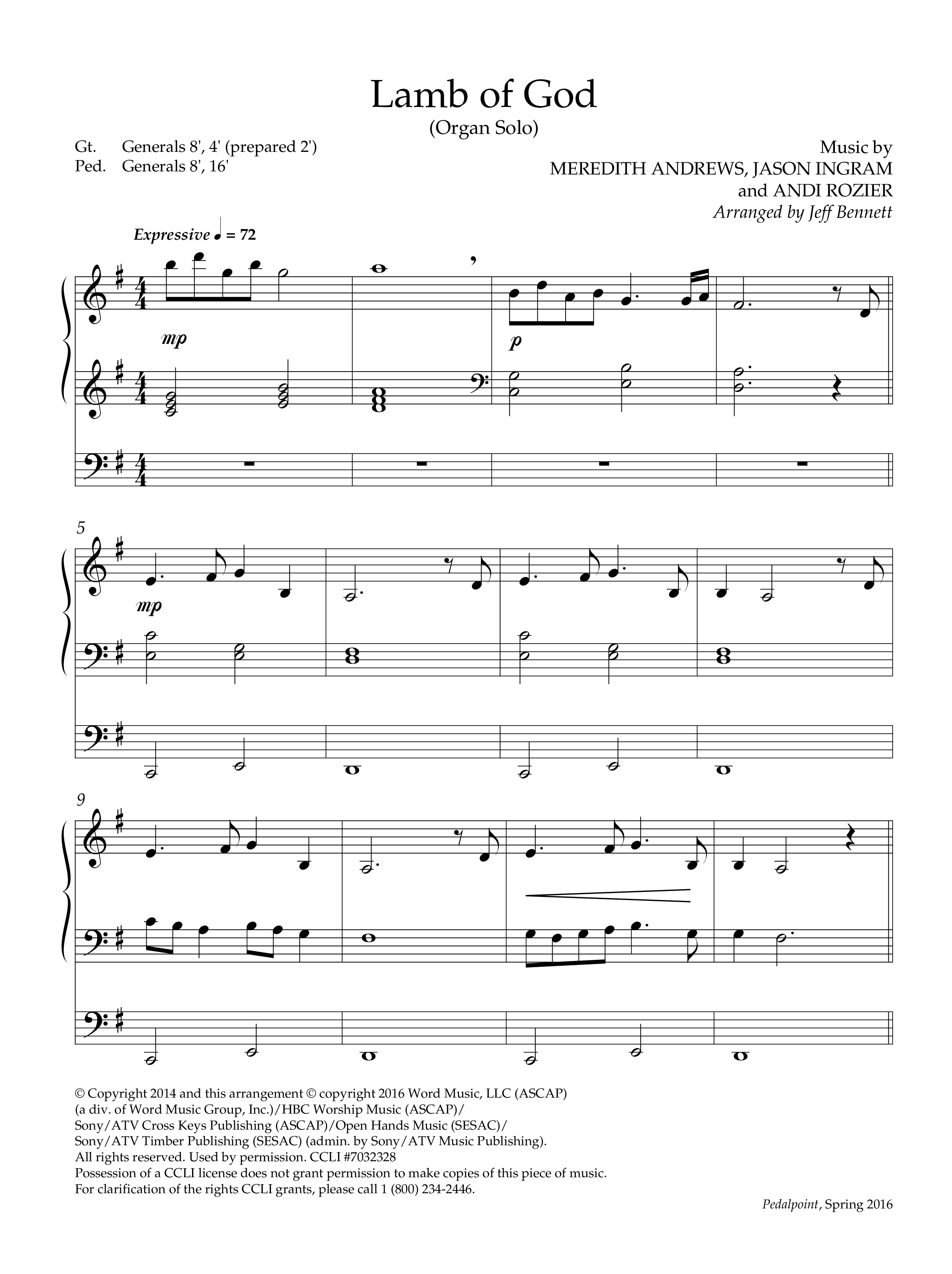 Lamb Of God (Instrumental) Organ (Lifeway Worship / Arr. Jeff Bennett)