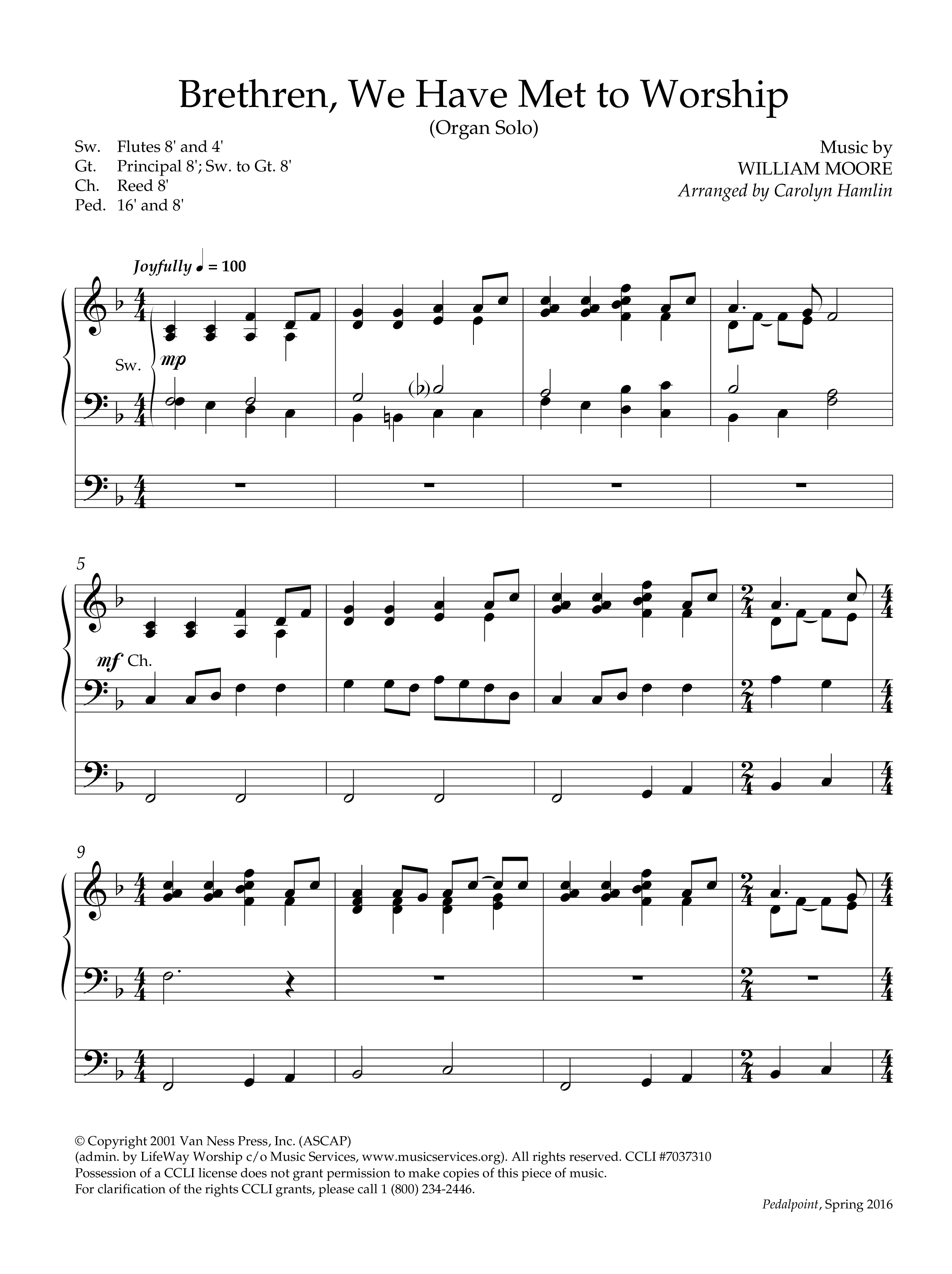 Brethren We Have Met To Worship (Instrumental) Organ (Lifeway Worship / Arr. Carolyn Hamlin)