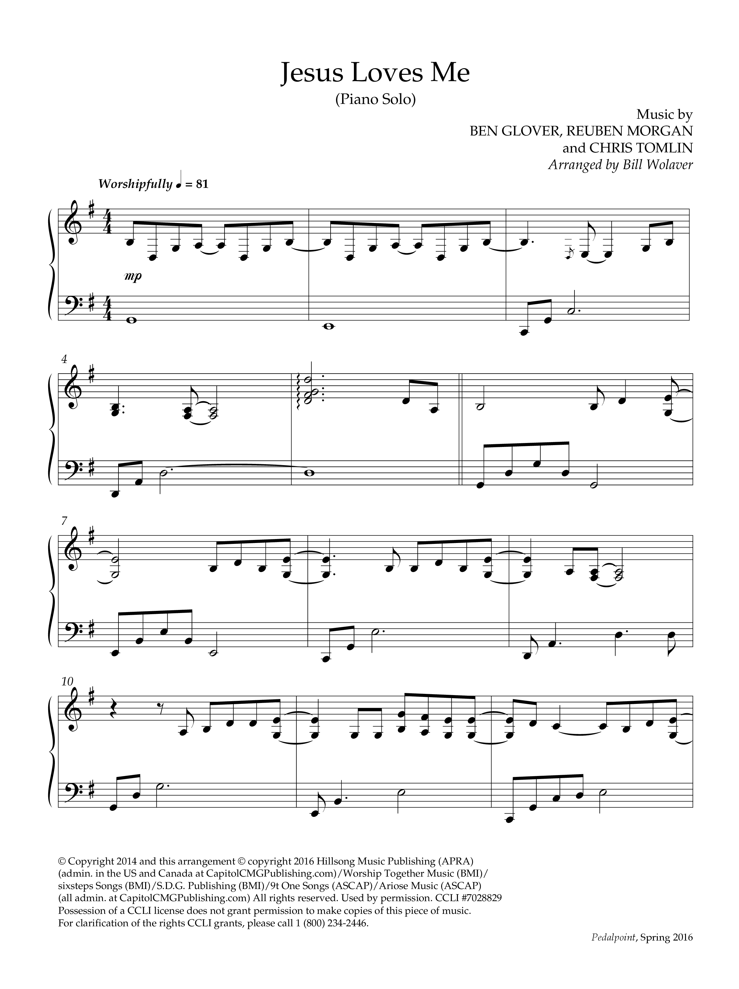 Jesus Loves Me (Instrumental) Piano Solo (Lifeway Worship / Arr. Bill Wolaver)