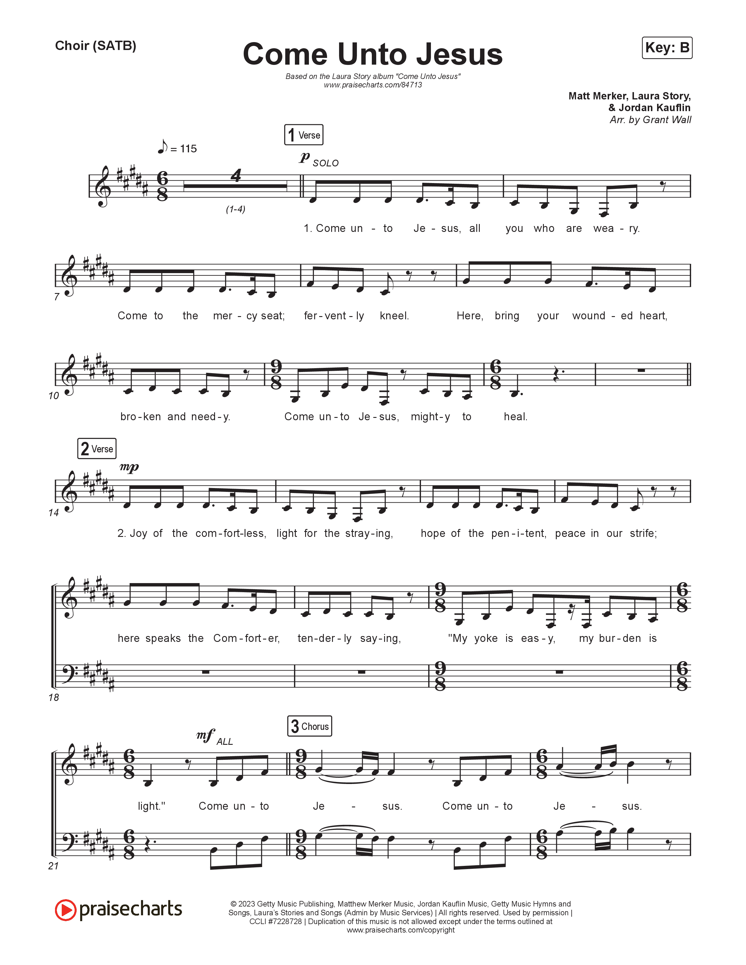 Come Unto Jesus Choir Sheet (SATB) (Laura Story)