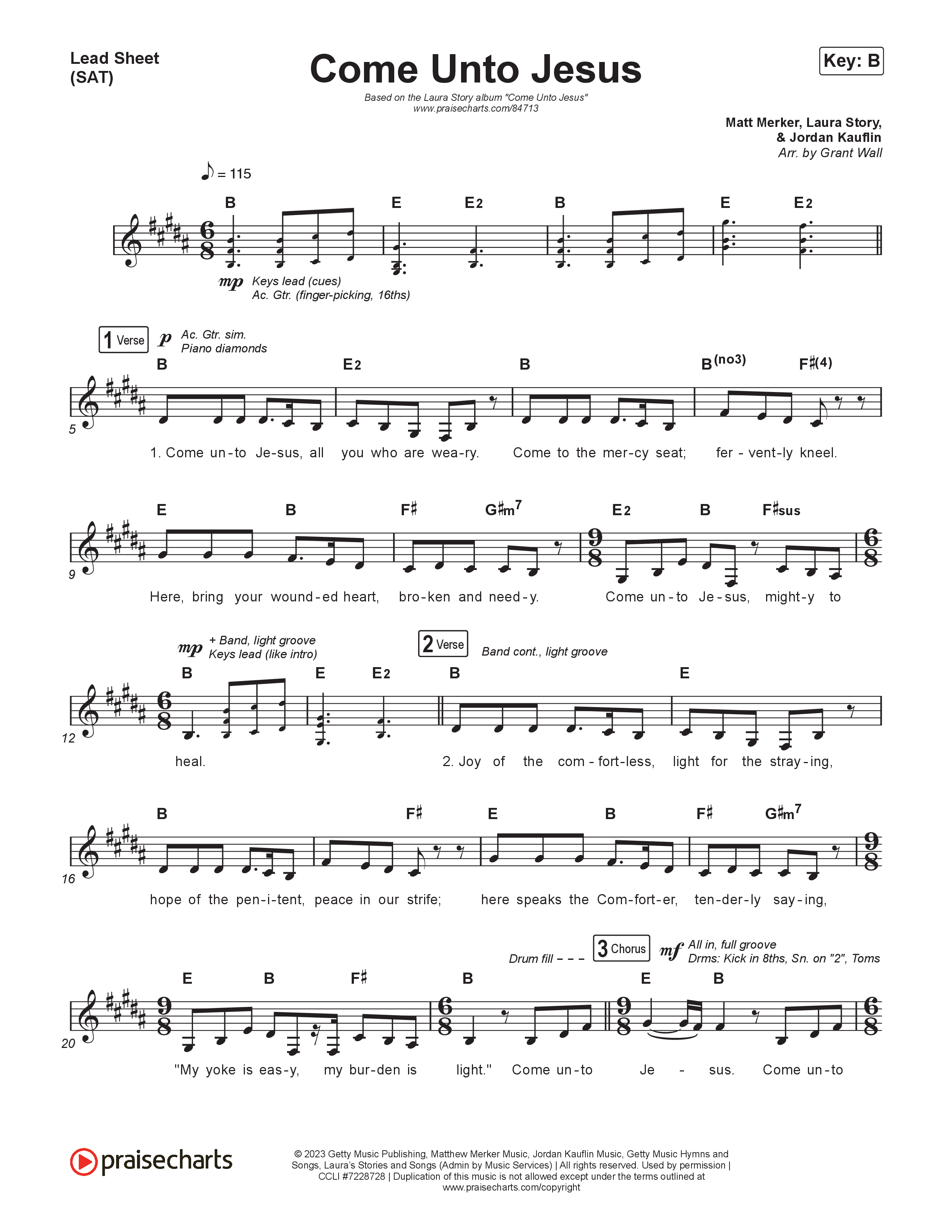 Come Unto Jesus Lead Sheet (SAT) (Laura Story)