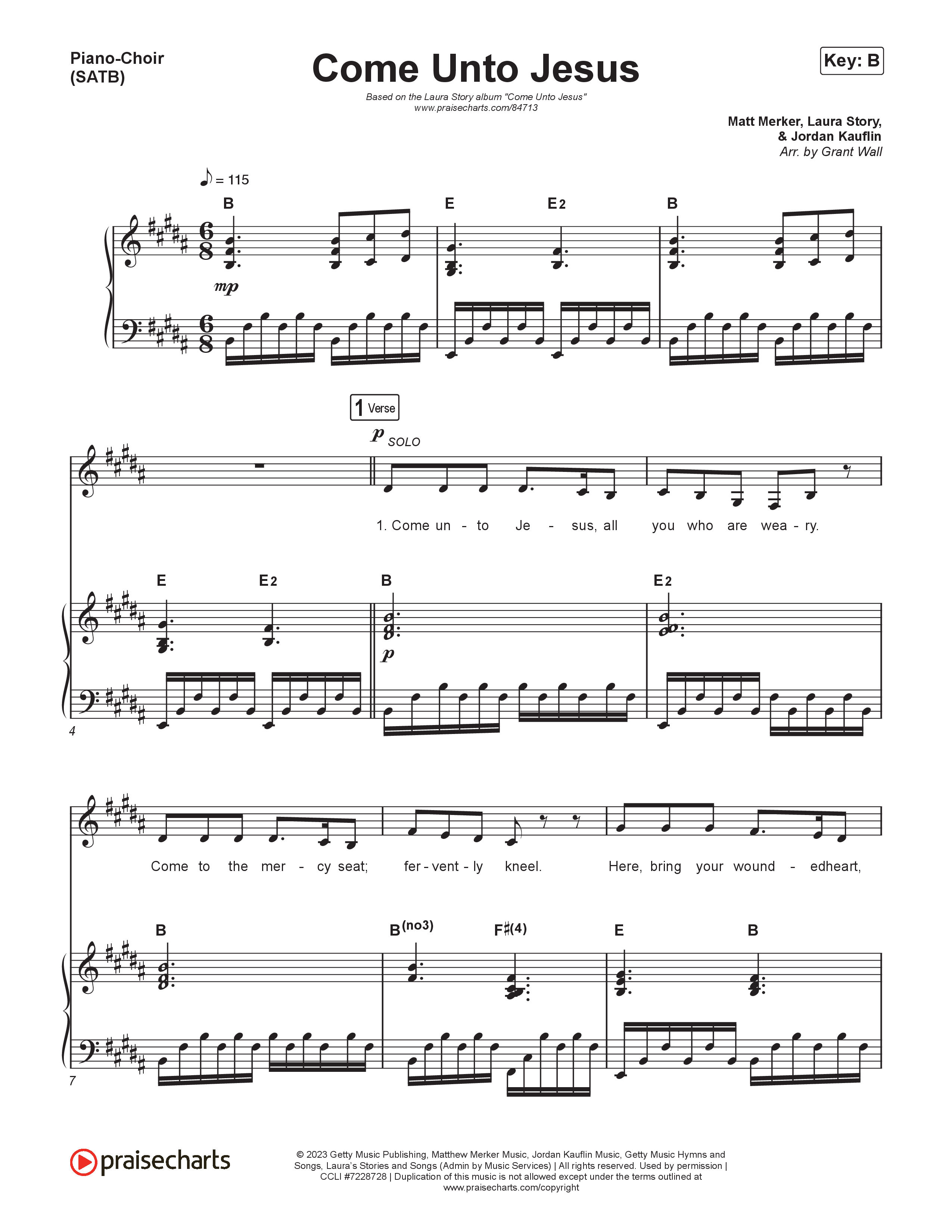 Come Unto Jesus Piano/Vocal Pack (Laura Story)