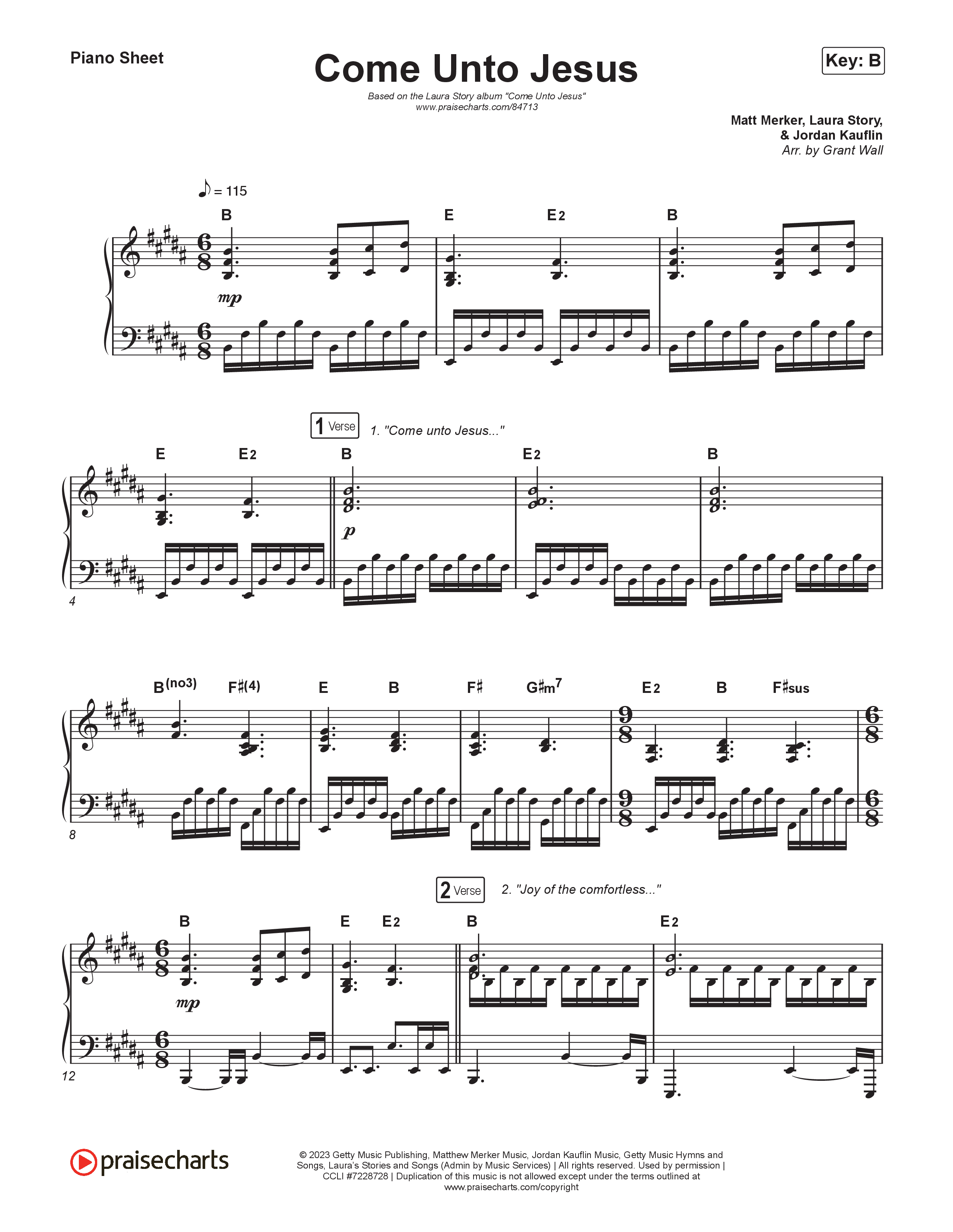 Come Unto Jesus Piano Sheet (Laura Story)