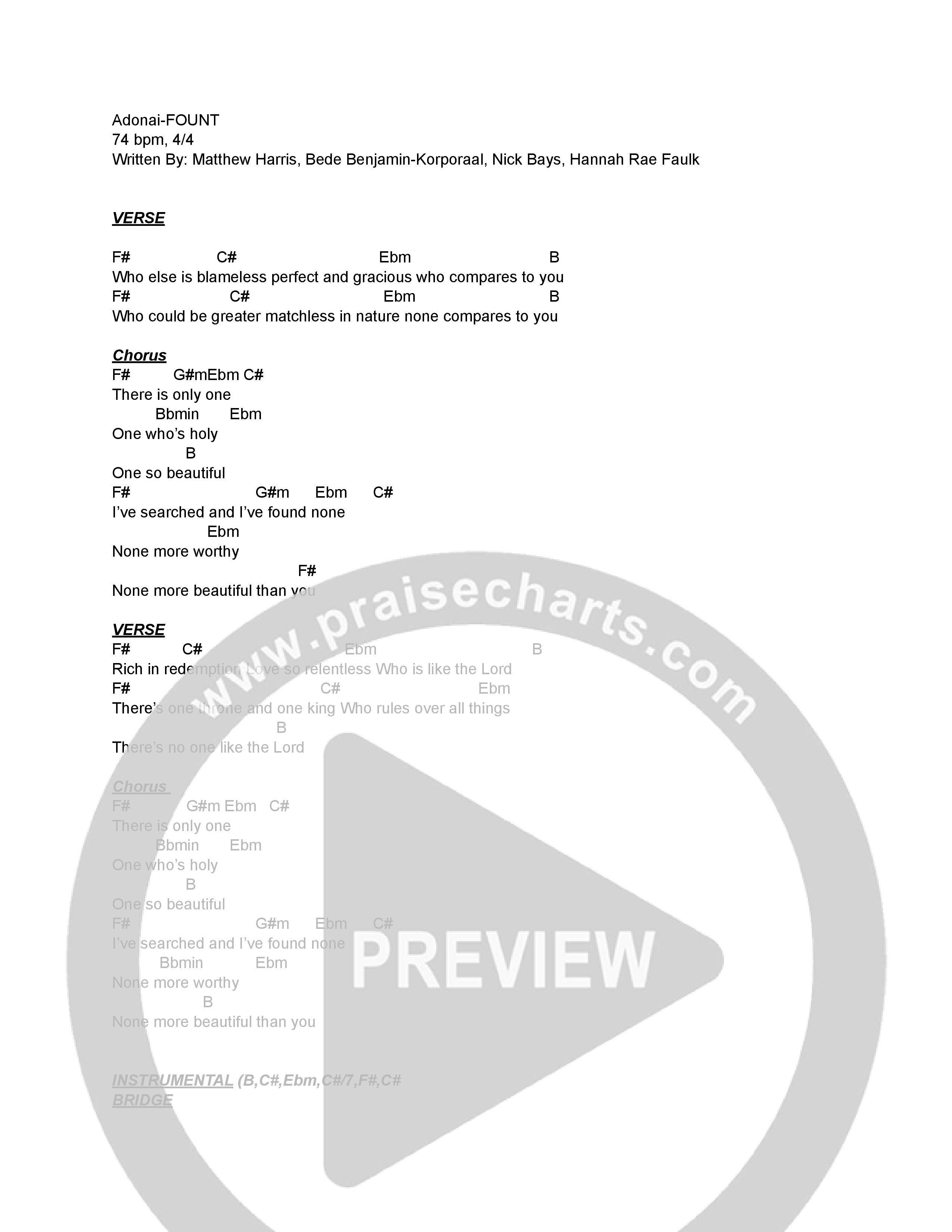 Adonai (Acoustic) Chord Chart (FOUNT)