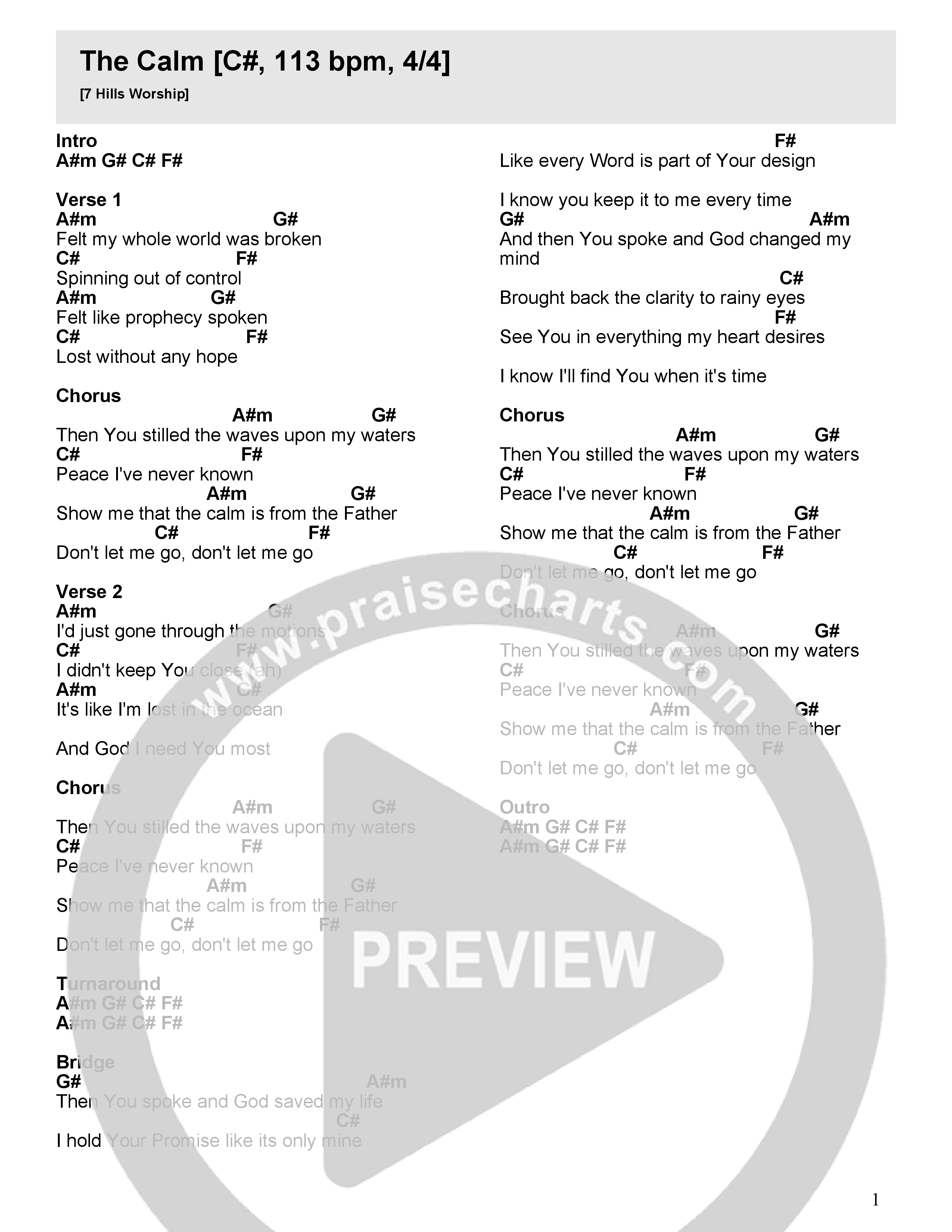 The Calm Chord Chart (7 Hills Worship)