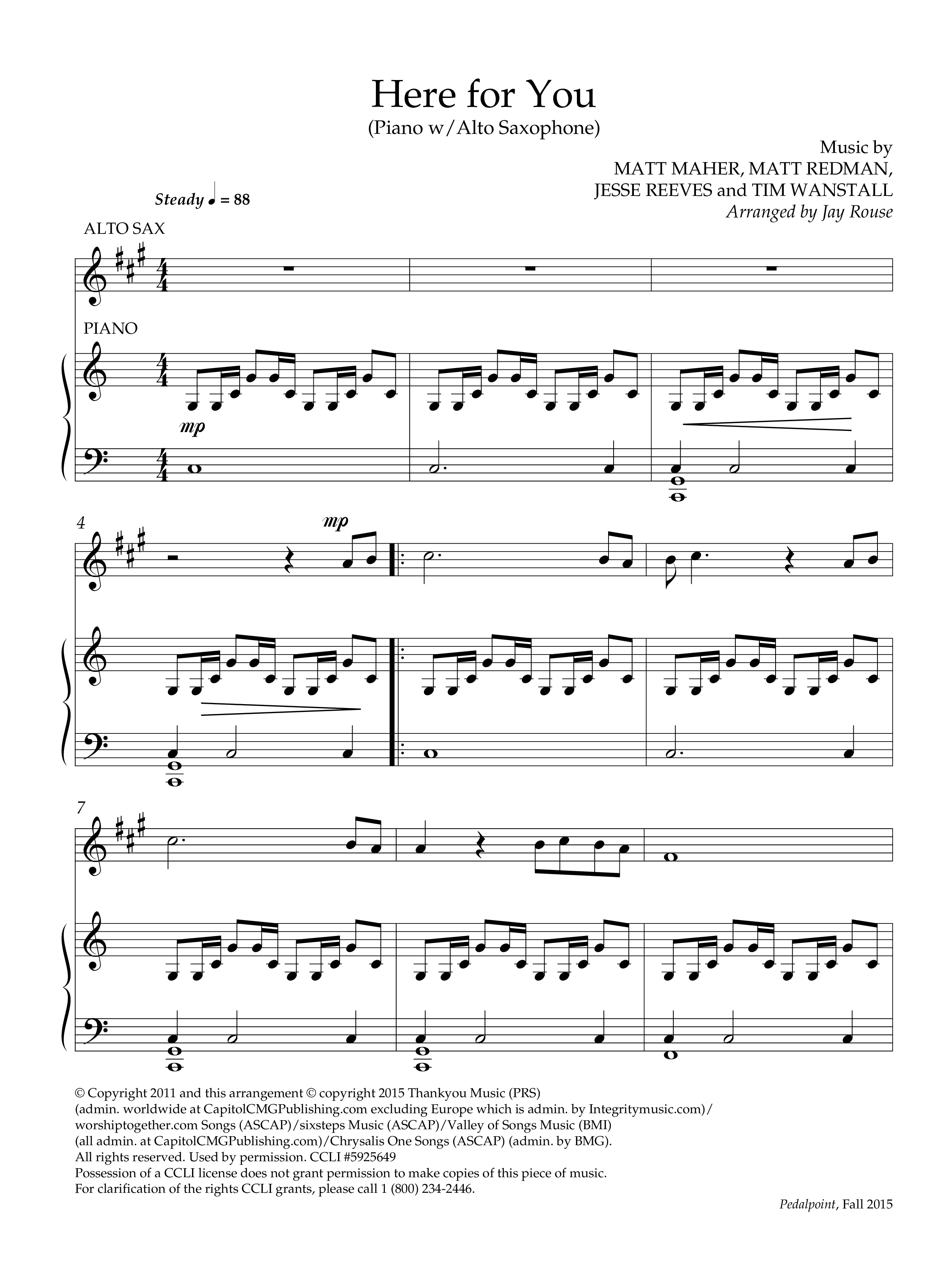 Here For You (Instrumental) Alto Sax & Piano (Lifeway Worship / Arr. Jay Rouse)