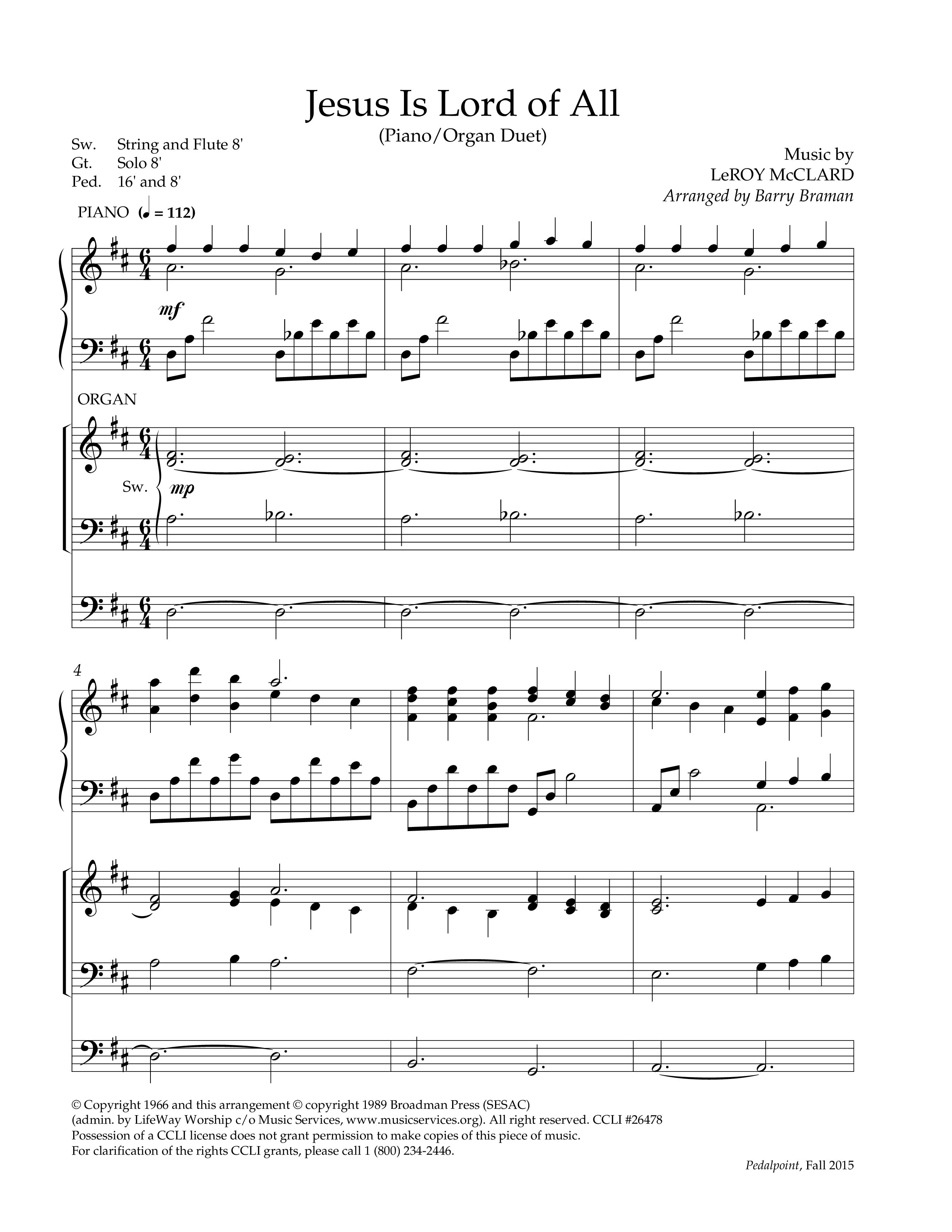 Jesus Is Lord Of All (Instrumental) Piano-Organ (Lifeway Worship / Arr. Barry Braman)