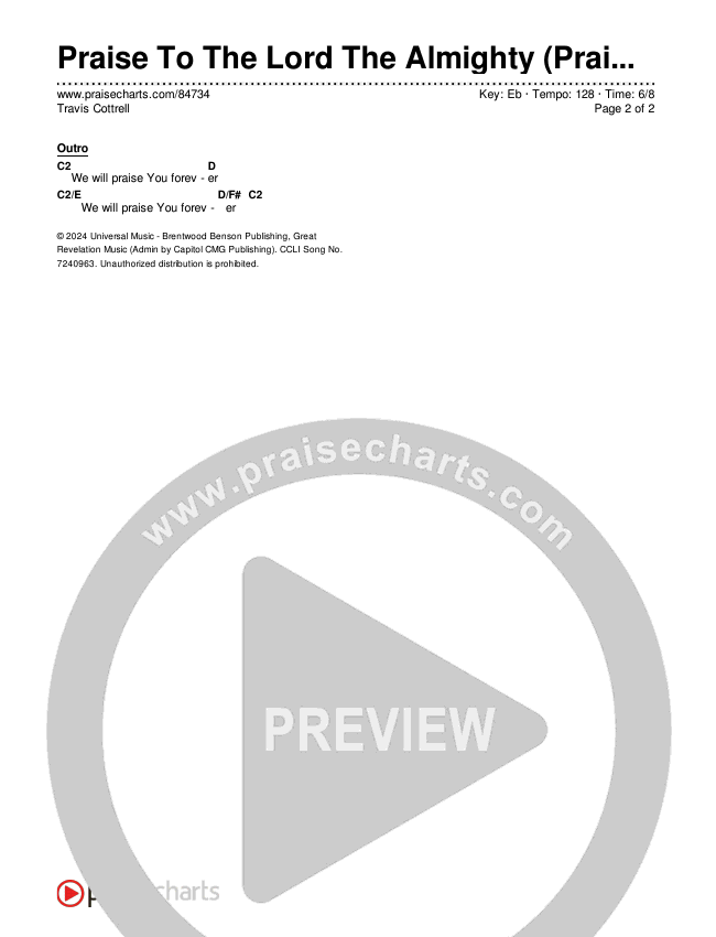 Praise To The Lord The Almighty (Praise You Forever) (Choral/SATB) Chords & Lyrics (Travis Cottrell / Arr. Mason Brown)