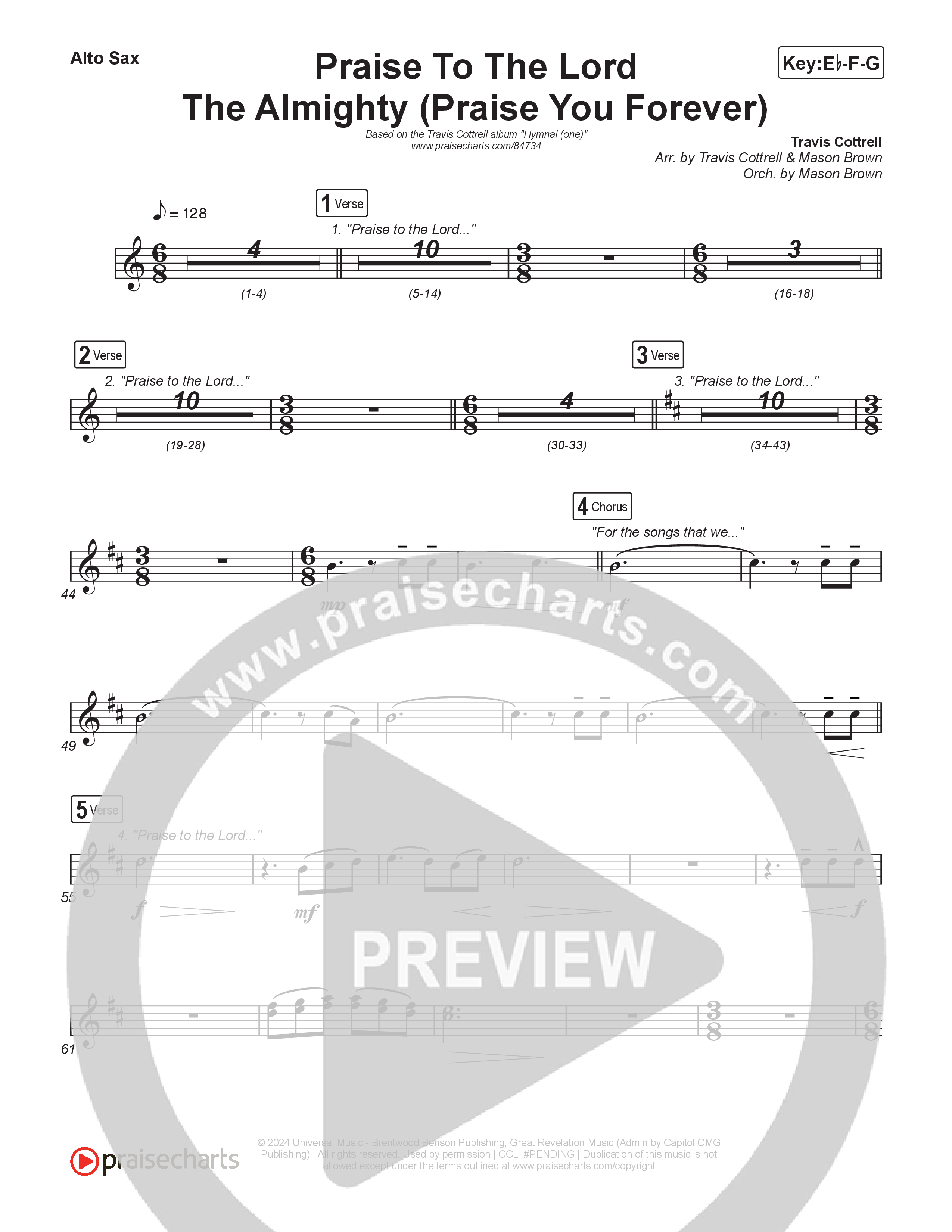 Praise To The Lord The Almighty (Praise You Forever) (Choral/SATB) Sax Pack (Travis Cottrell / Arr. Mason Brown)