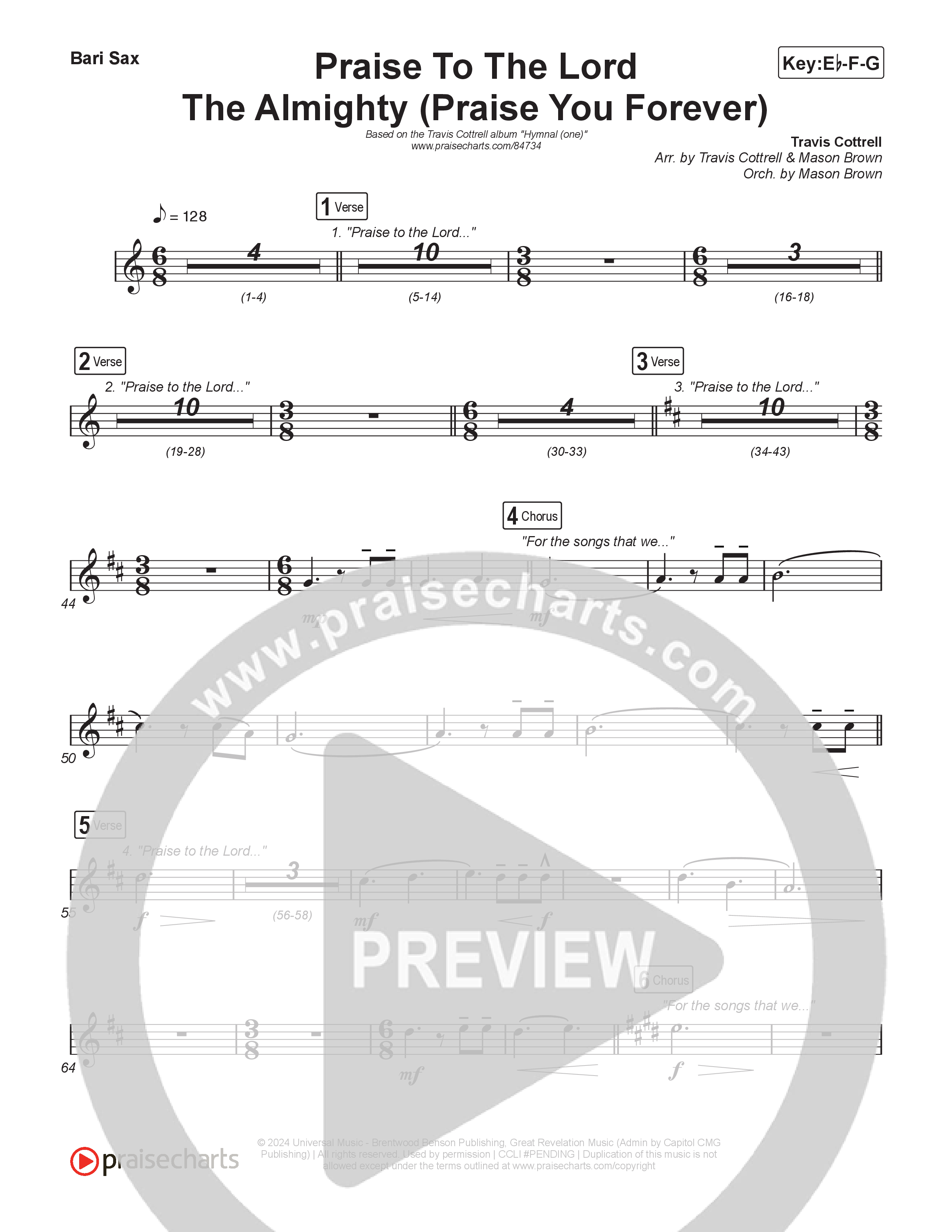 Praise To The Lord The Almighty (Praise You Forever) (Choral/SATB) Bari Sax (Travis Cottrell / Arr. Mason Brown)