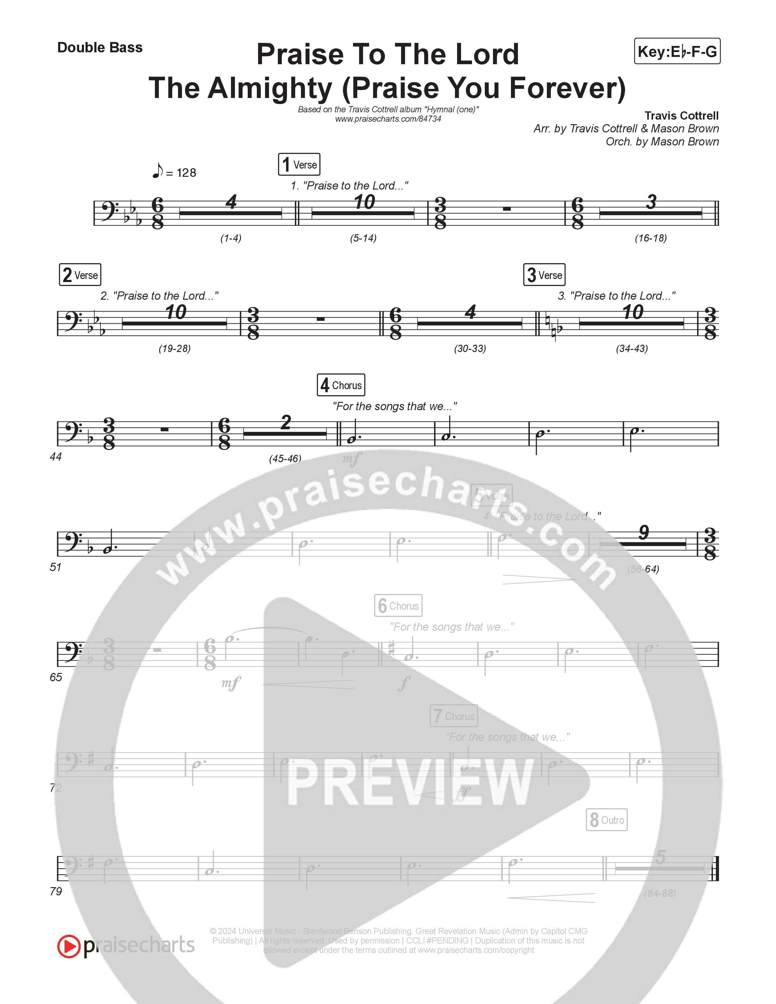 Praise To The Lord The Almighty (Praise You Forever) (Choral/SATB) String Bass (Travis Cottrell / Arr. Mason Brown)
