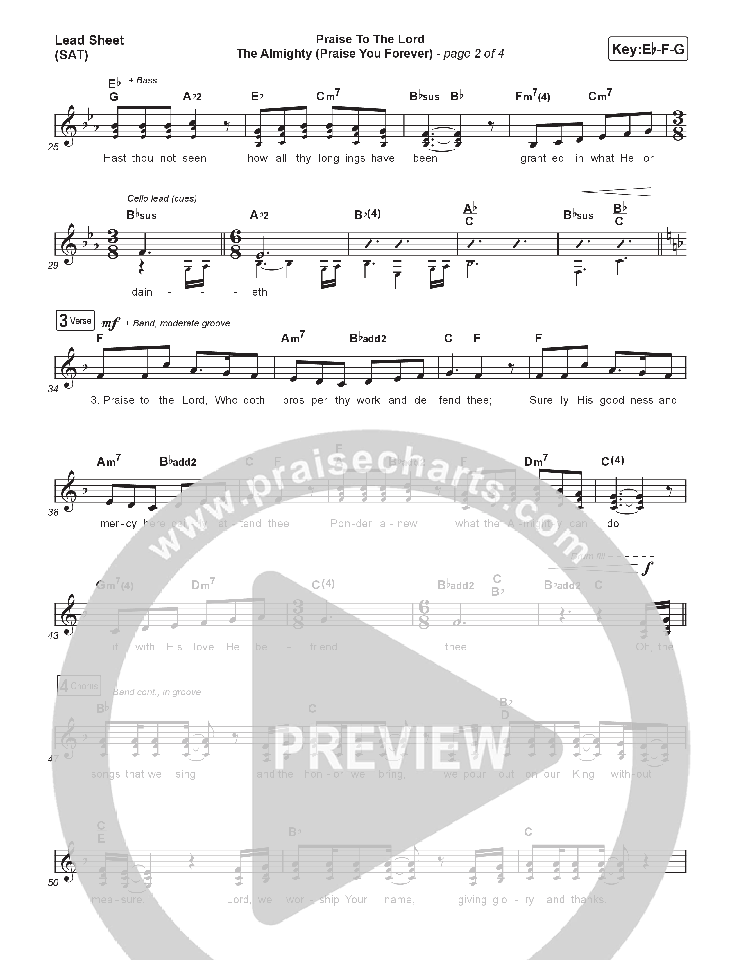 Praise To The Lord The Almighty (Praise You Forever) (Choral/SATB) Lead Sheet (SAT) (Travis Cottrell / Arr. Mason Brown)