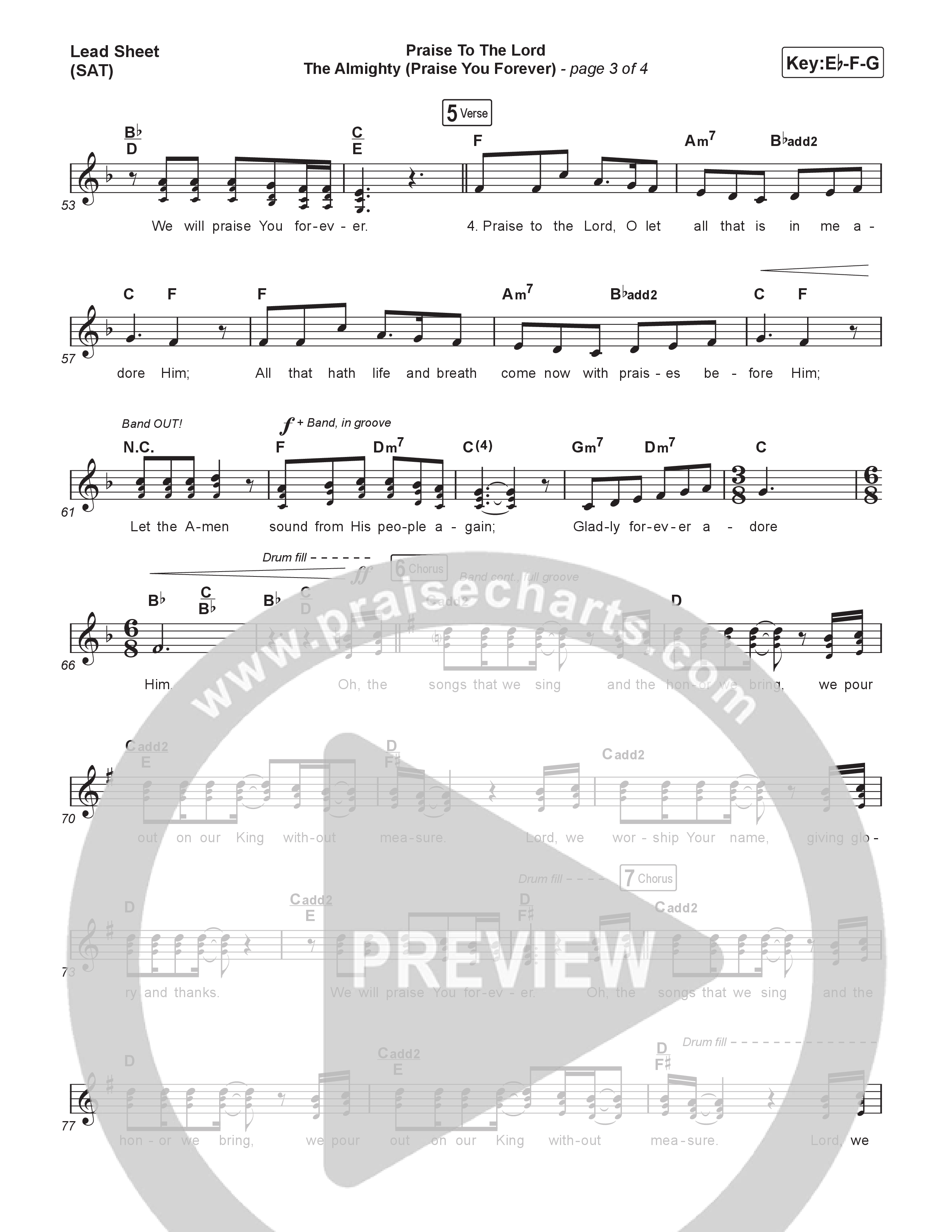 Praise To The Lord The Almighty (Praise You Forever) (Choral/SATB) Lead Sheet (SAT) (Travis Cottrell / Arr. Mason Brown)